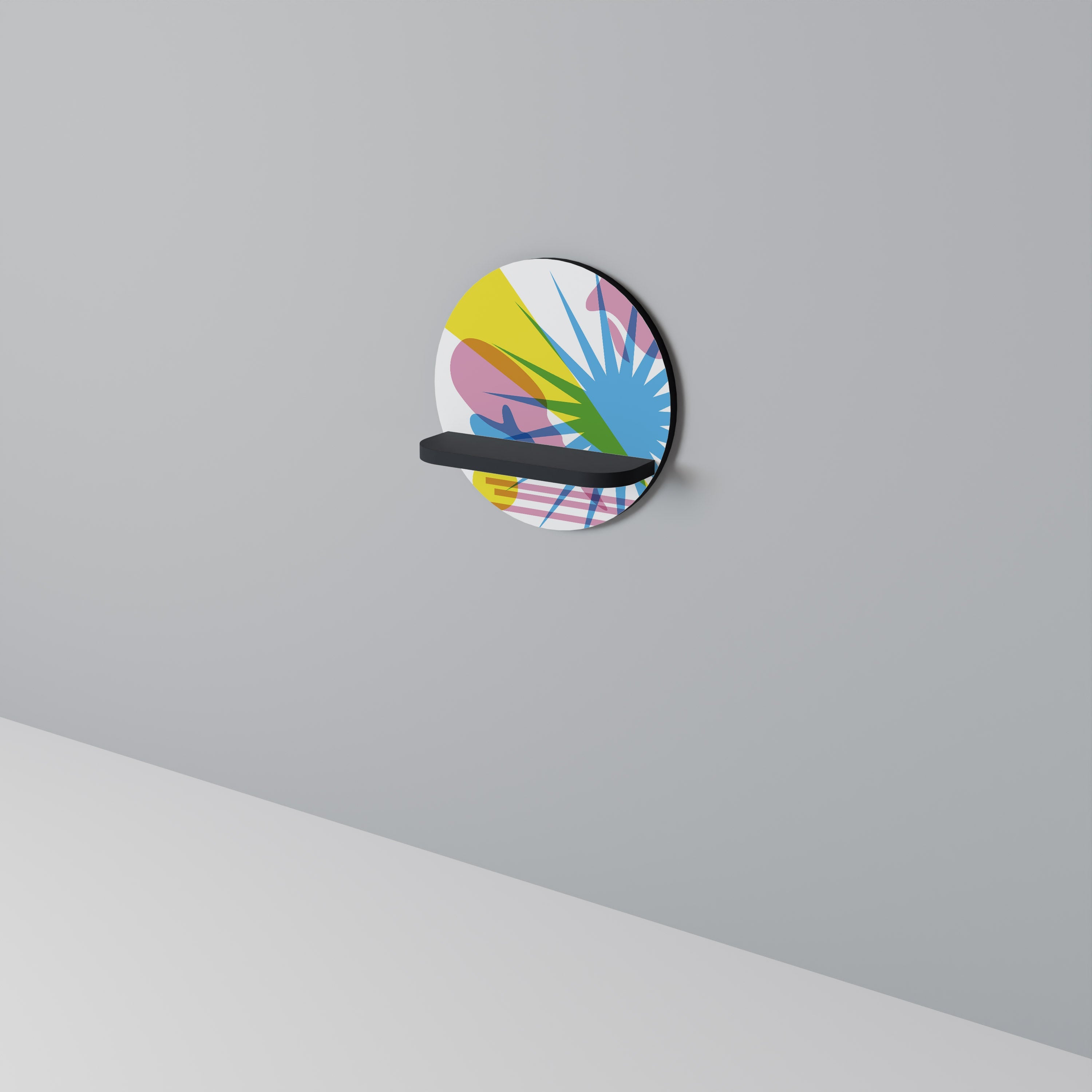 LUMINOUS PARADE Round Art Shelf In Black Finish