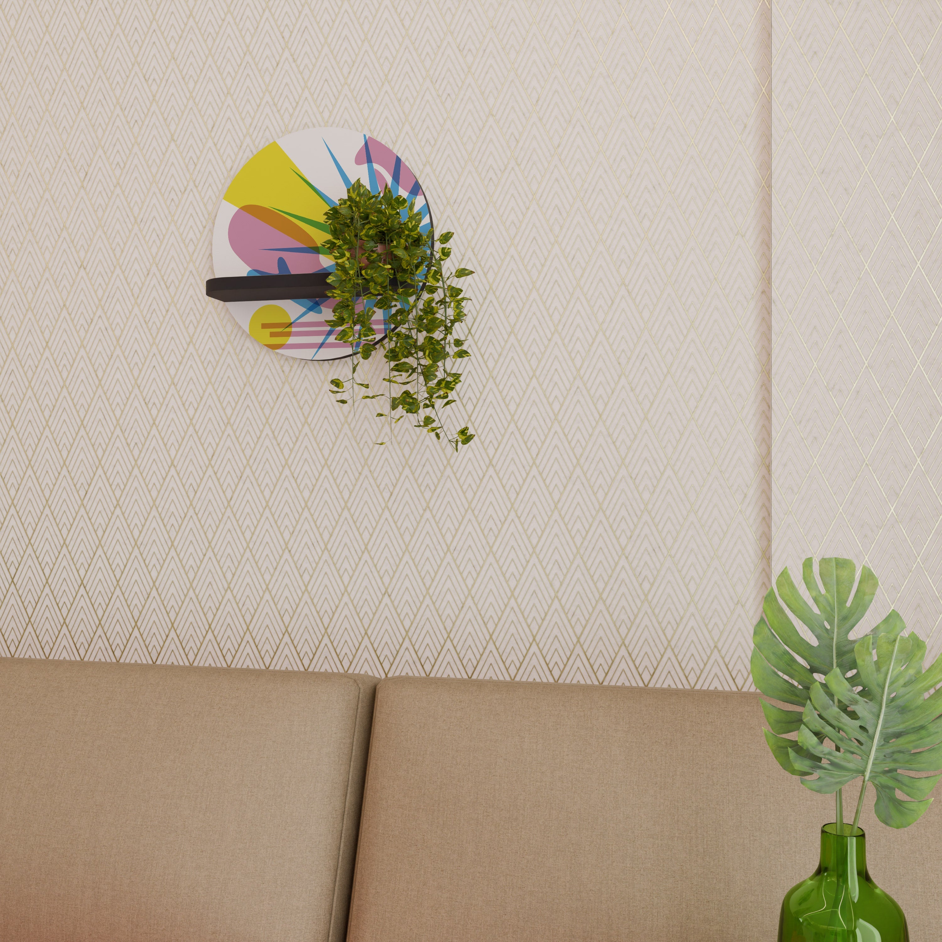 LUMINOUS PARADE Round Art Shelf In Black Finish