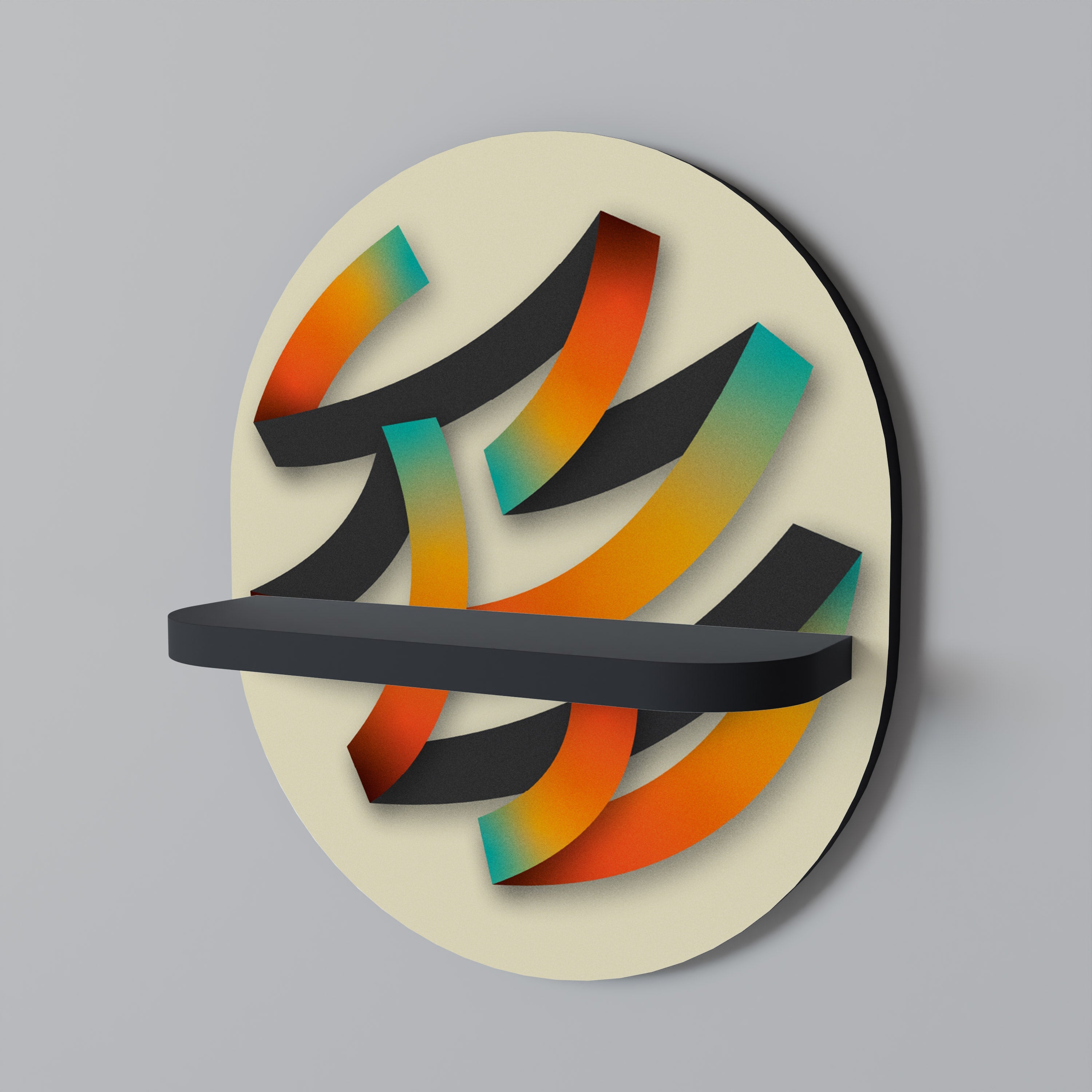 RIBBON REVERIE Prateleira Oval Decorativa em Acabamento Preto