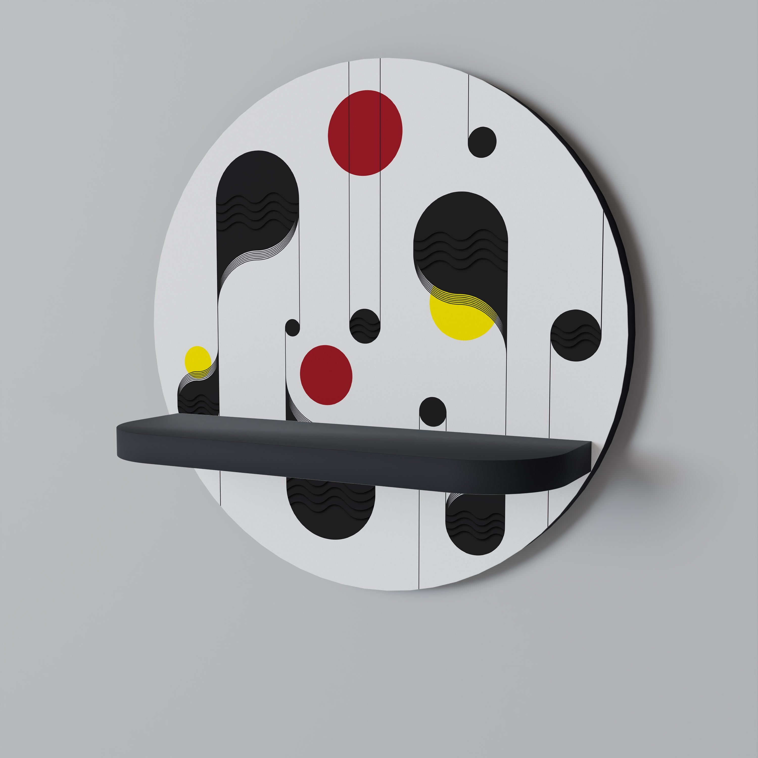 DOT-TO-DOT LULLABY Round Art Shelf In Black Finish