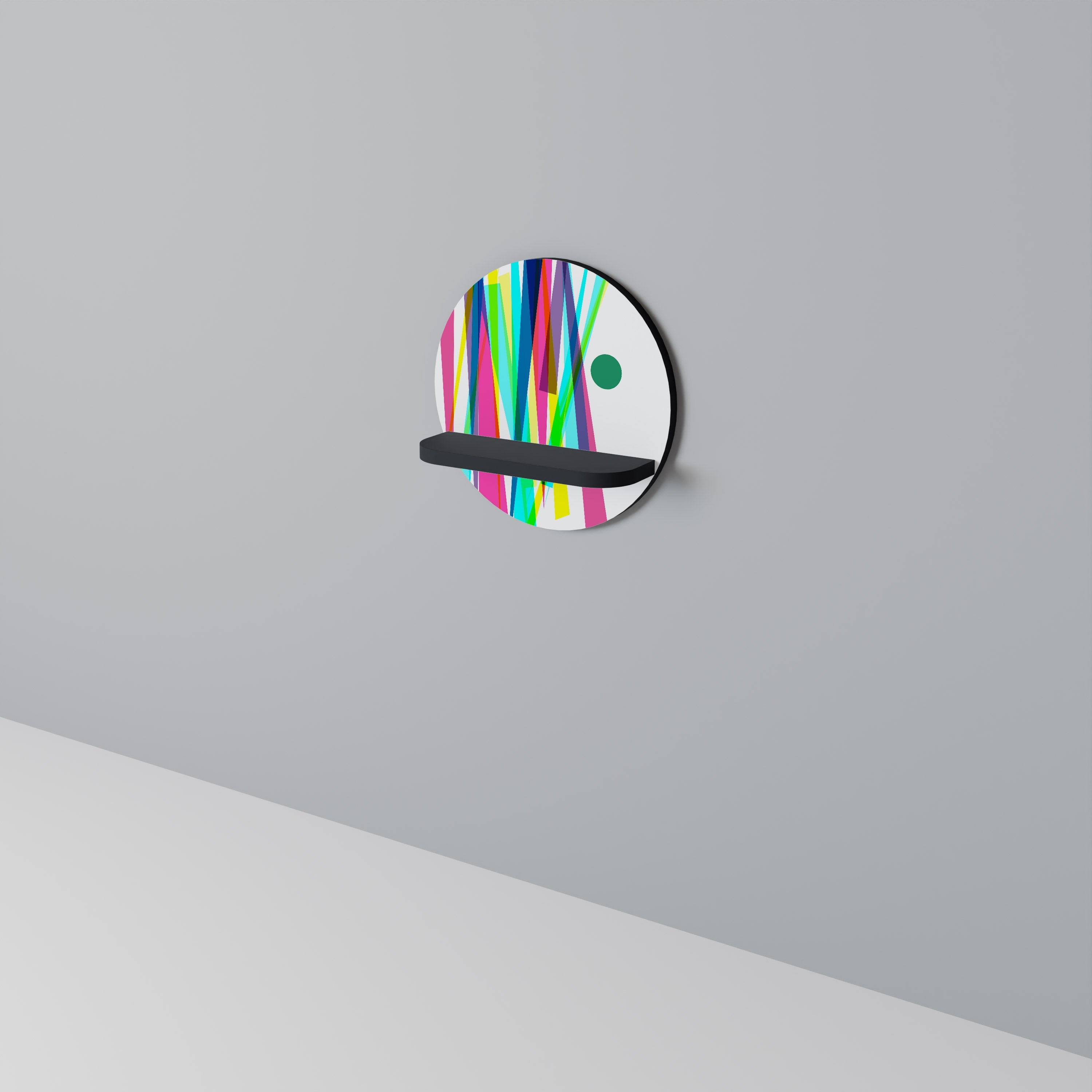 WHIMSY NEON Round Art Shelf In Black Finish