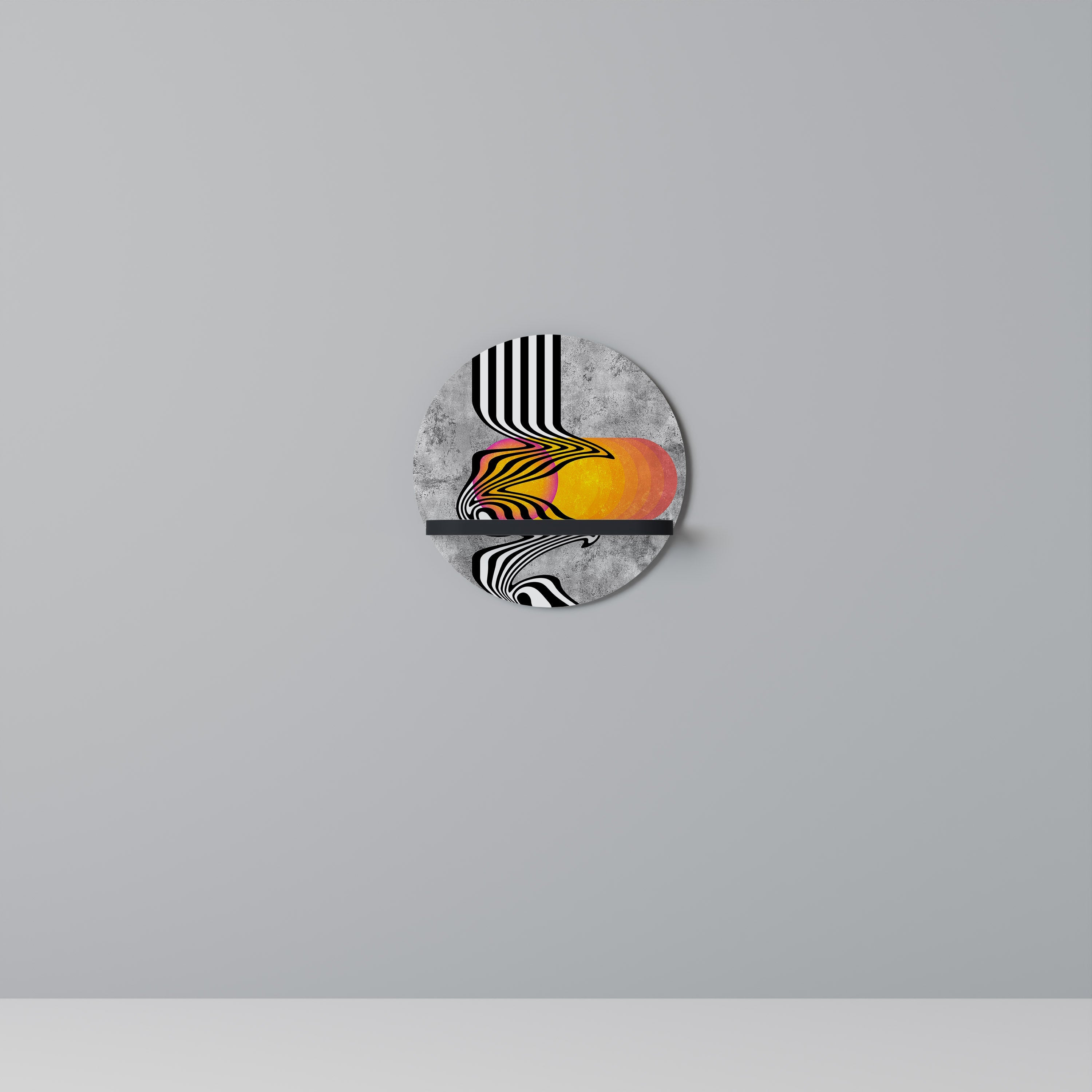 WHIMSICAL WAVES Round Art Shelf In Black Finish