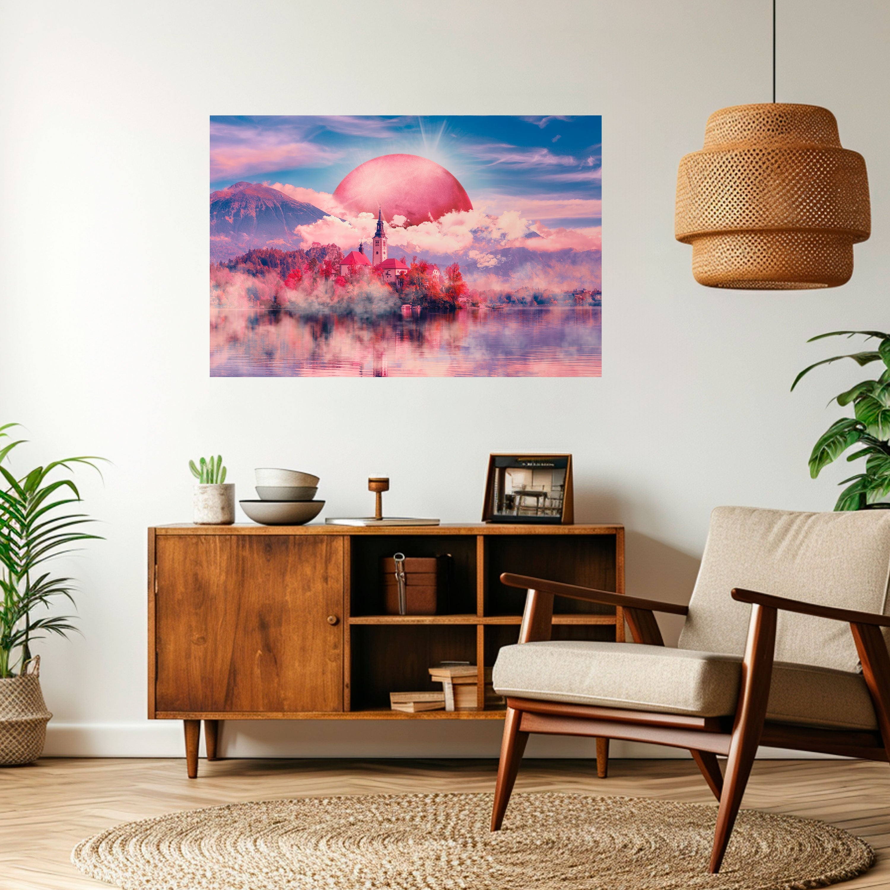 MARS OVER THE BLED LAKE Peel and Stick Horizontal Poster