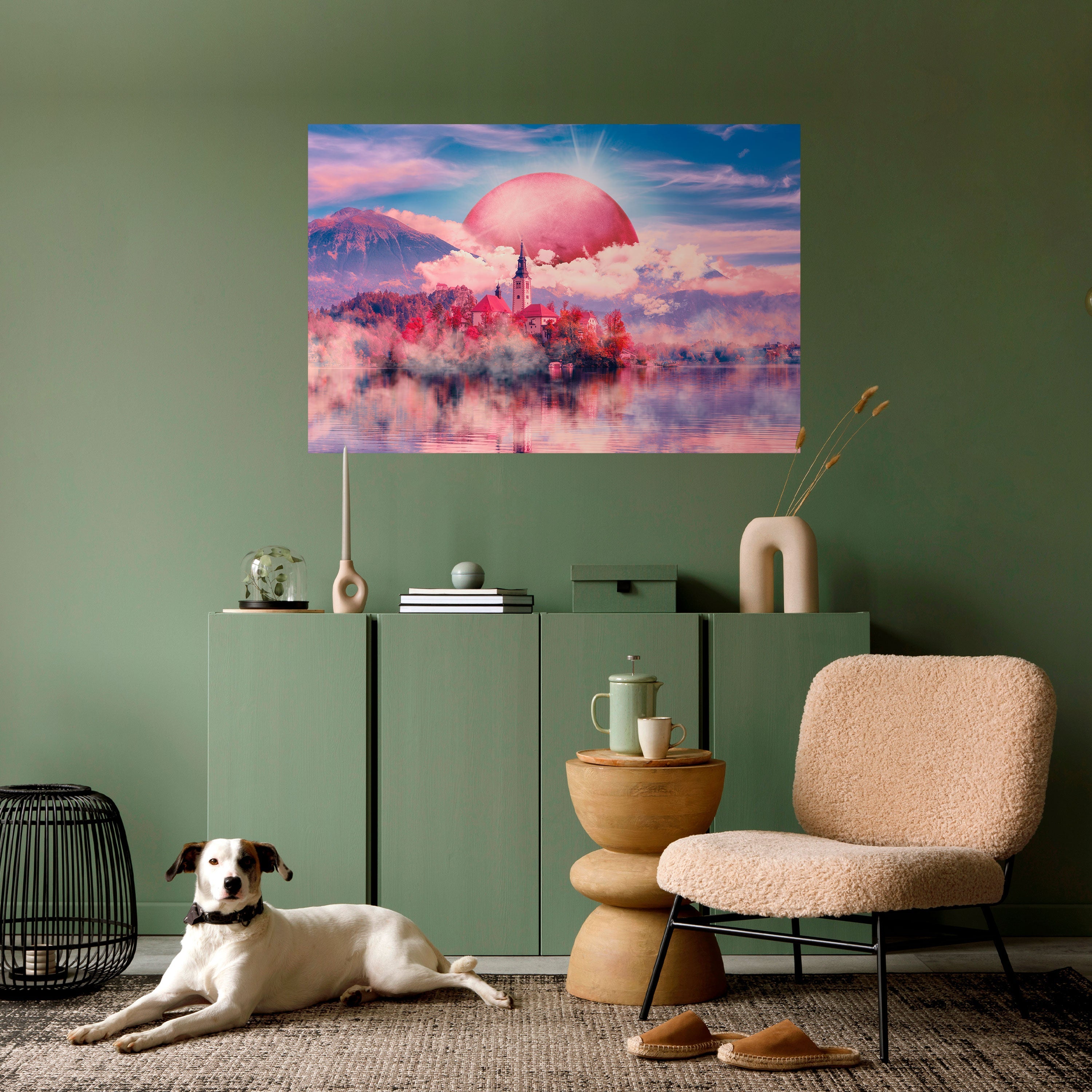 MARS OVER THE BLED LAKE Peel and Stick Horizontal Poster