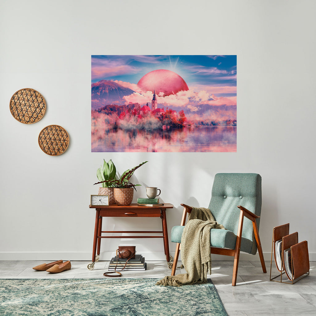 MARS OVER THE BLED LAKE Peel and Stick Horizontal Poster