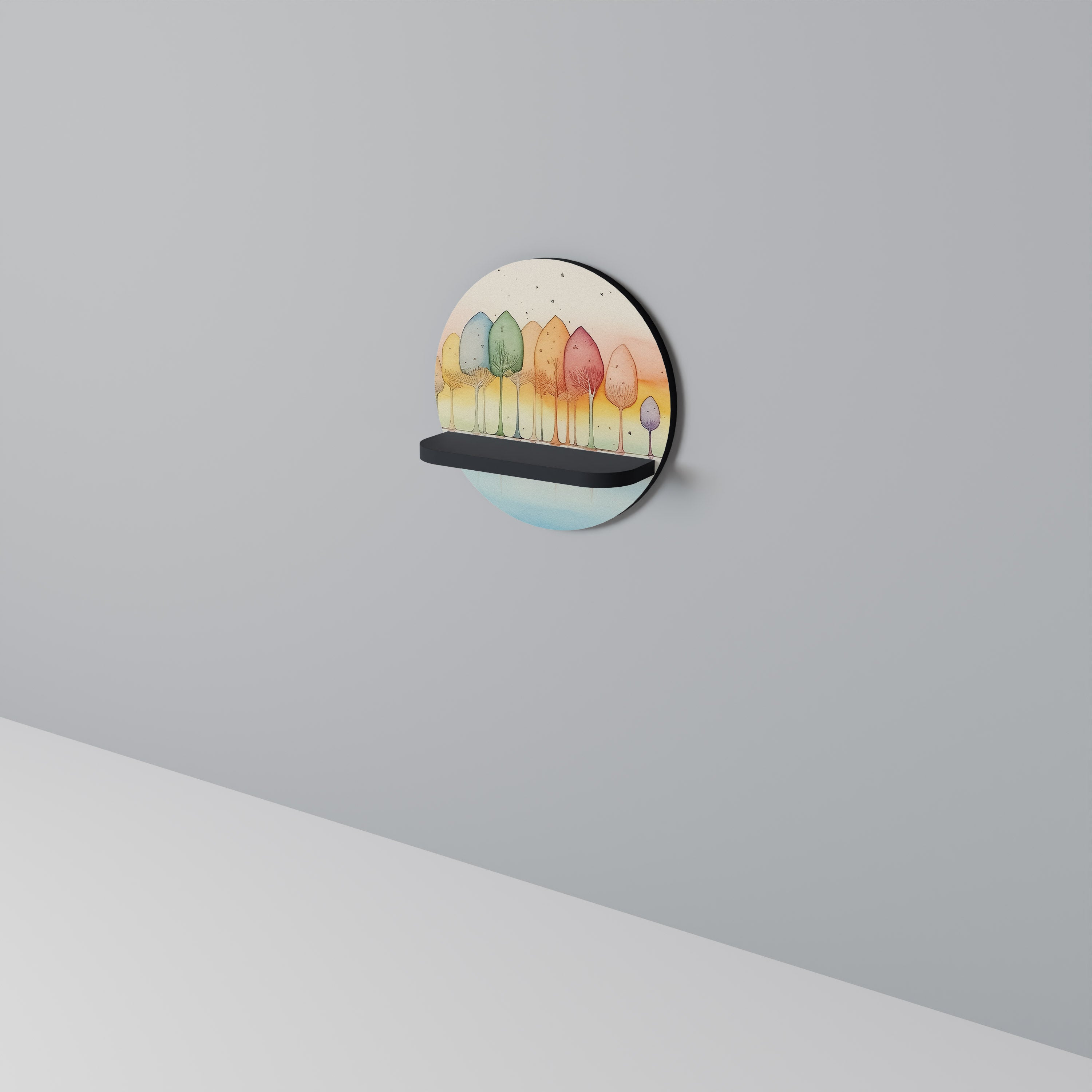 COLORFUL OASIS Round Art Shelf In Black Finish