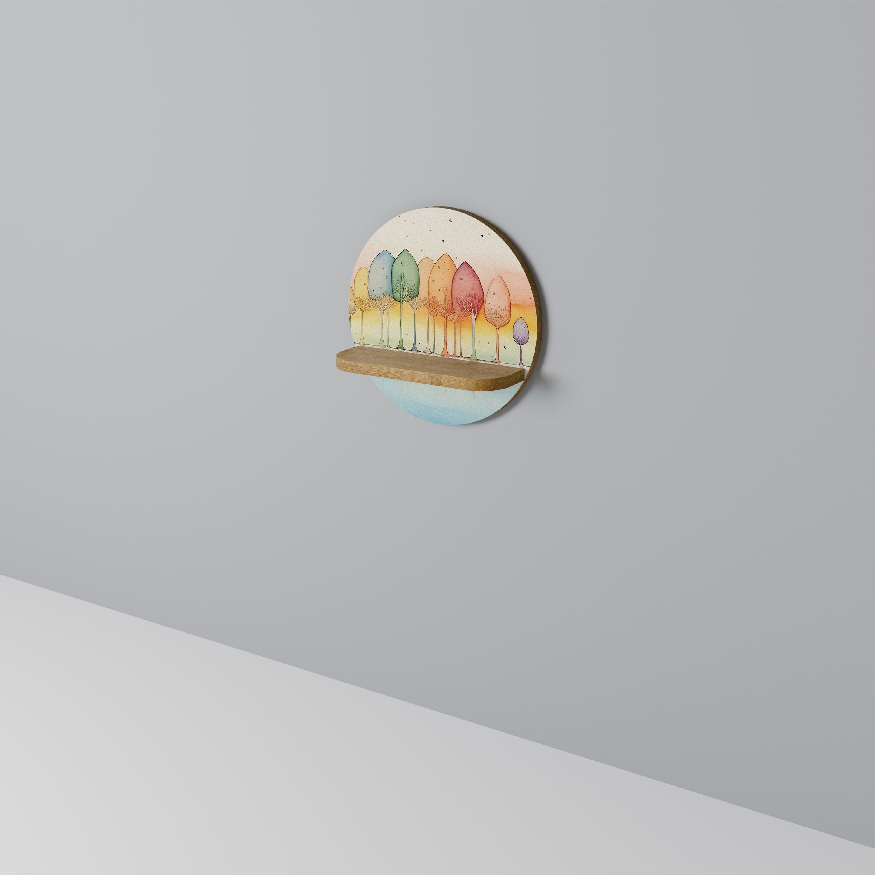 COLORFUL OASIS Prateleira Redonda Decorativa em Efeito Carvalho