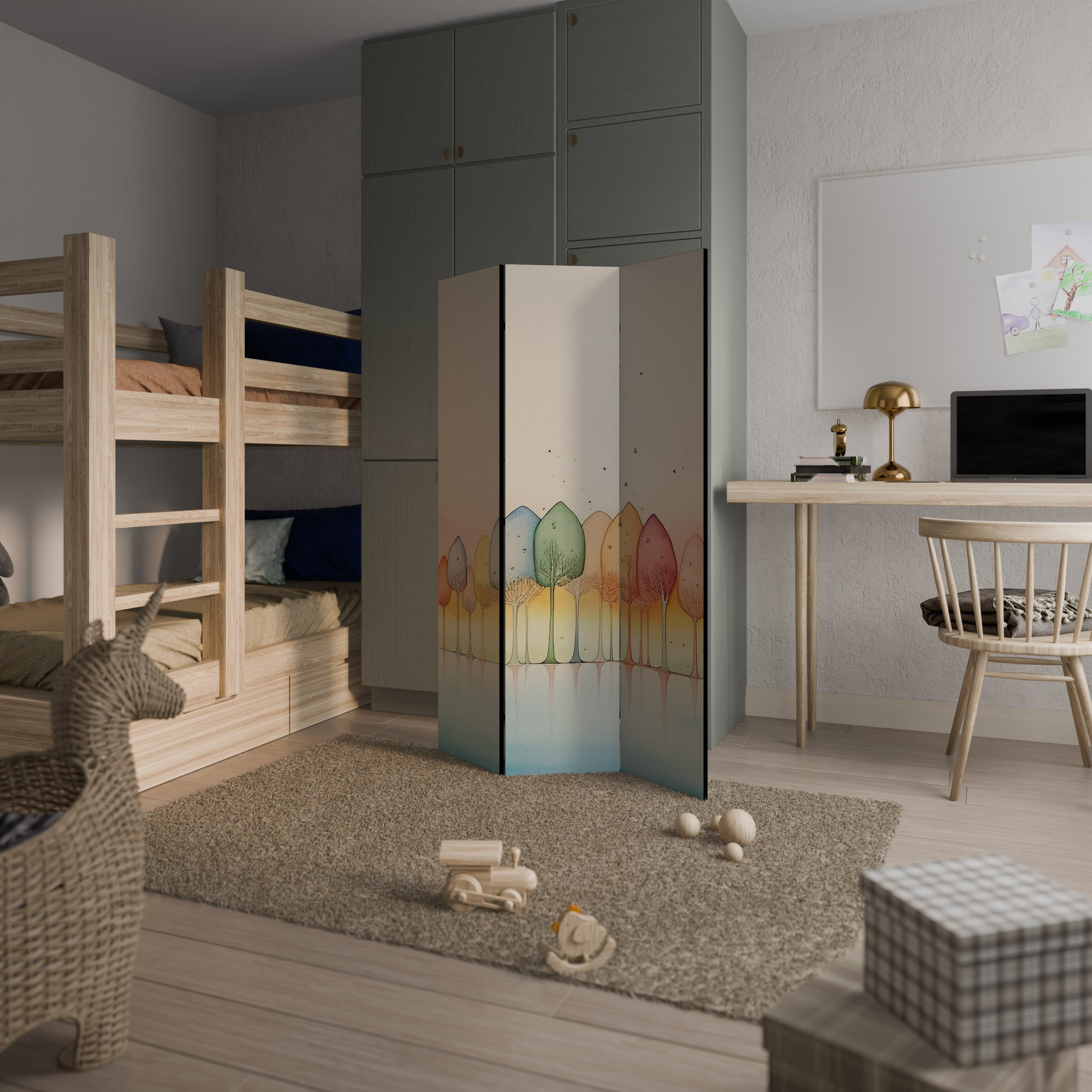 COLORFUL OASIS Biombo Decorativo de 3 Painéis