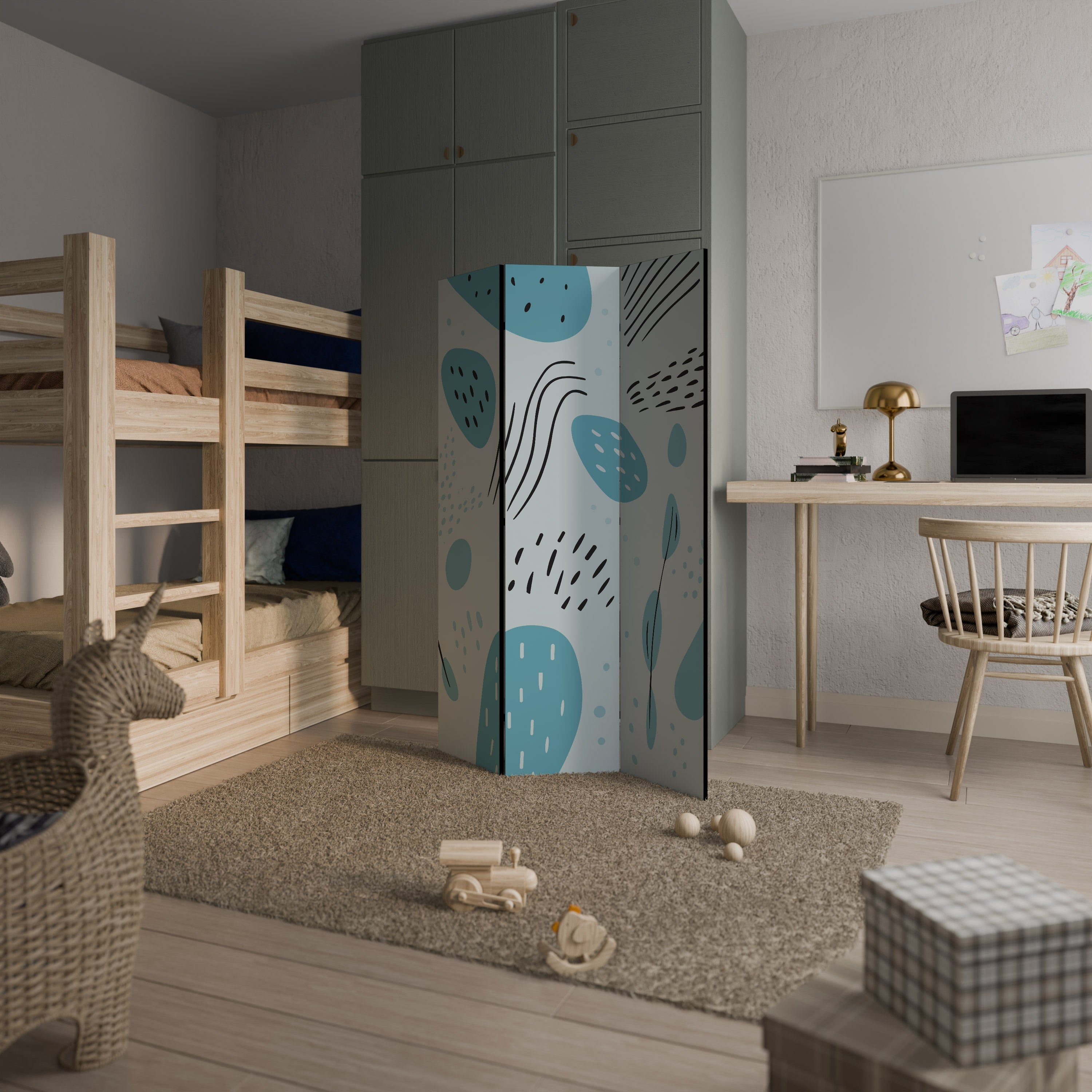 GREENISH FRENZY Biombo Decorativo de 3 Painéis