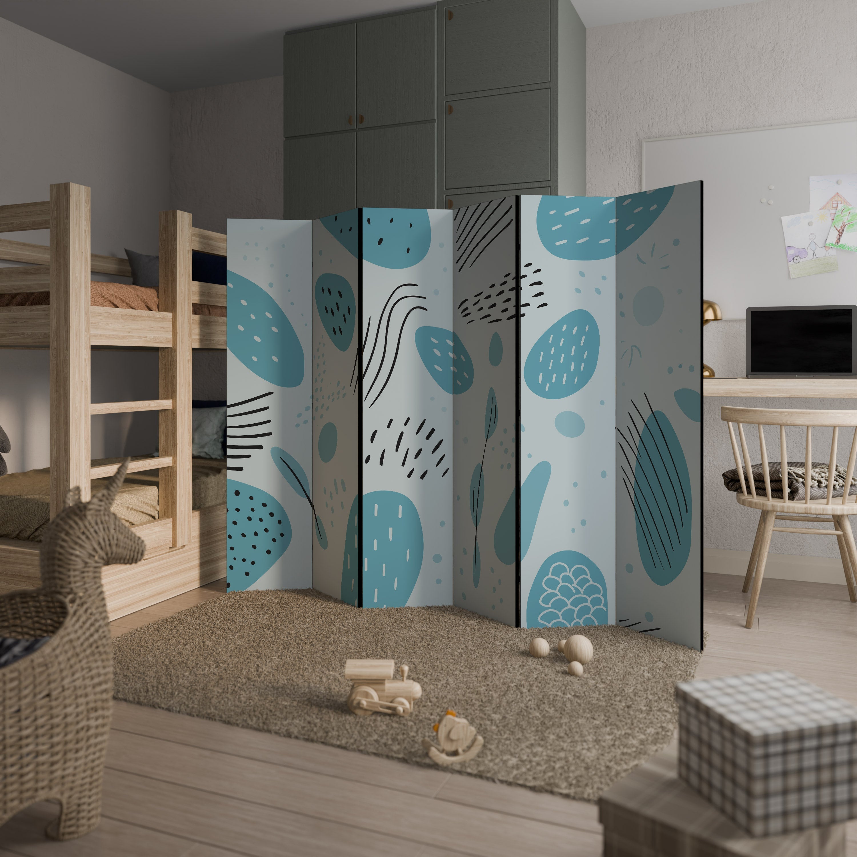 GREENISH FRENZY Biombo Decorativo de 6 Painéis