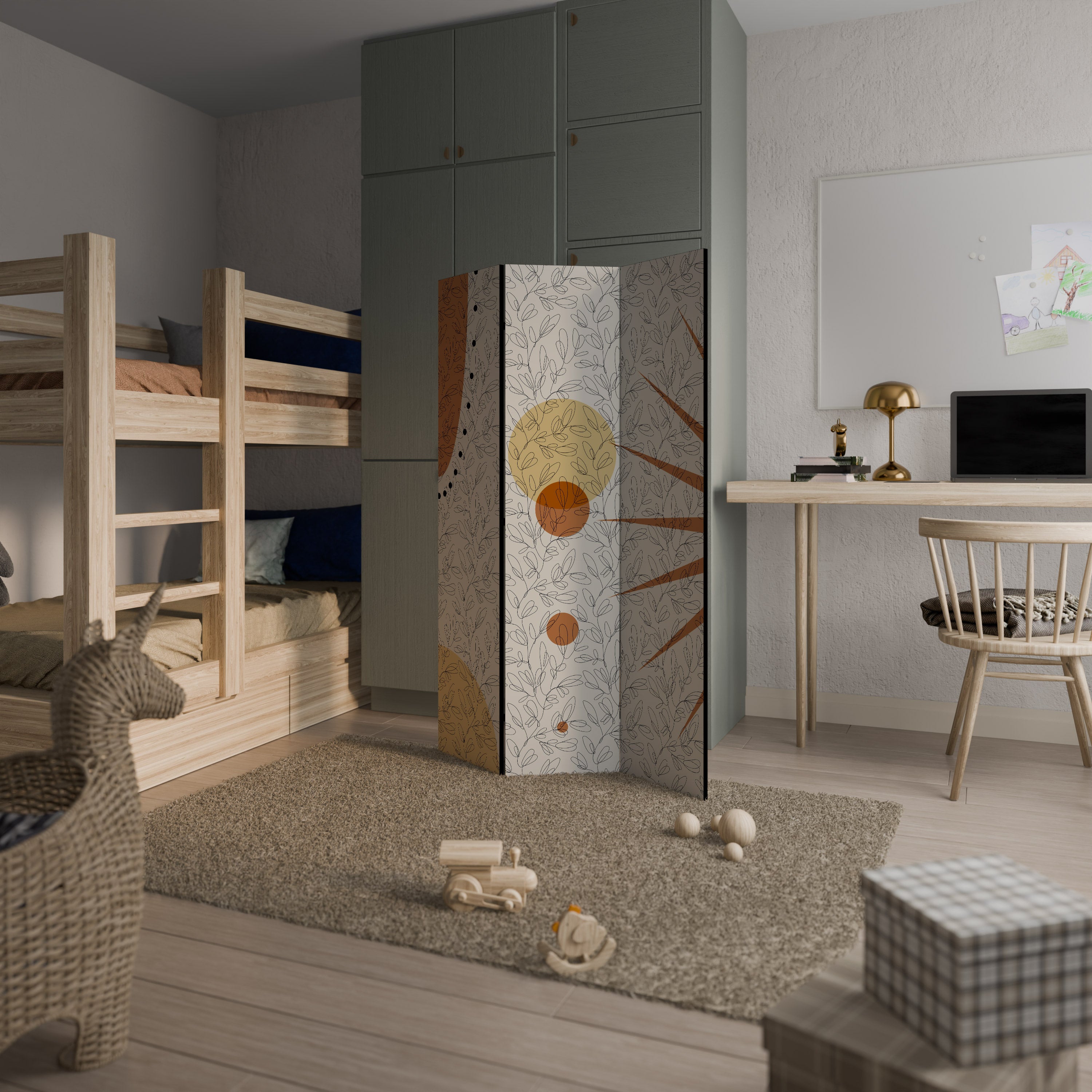 RAYS AND ROUNDELS Biombo Decorativo de 3 Painéis