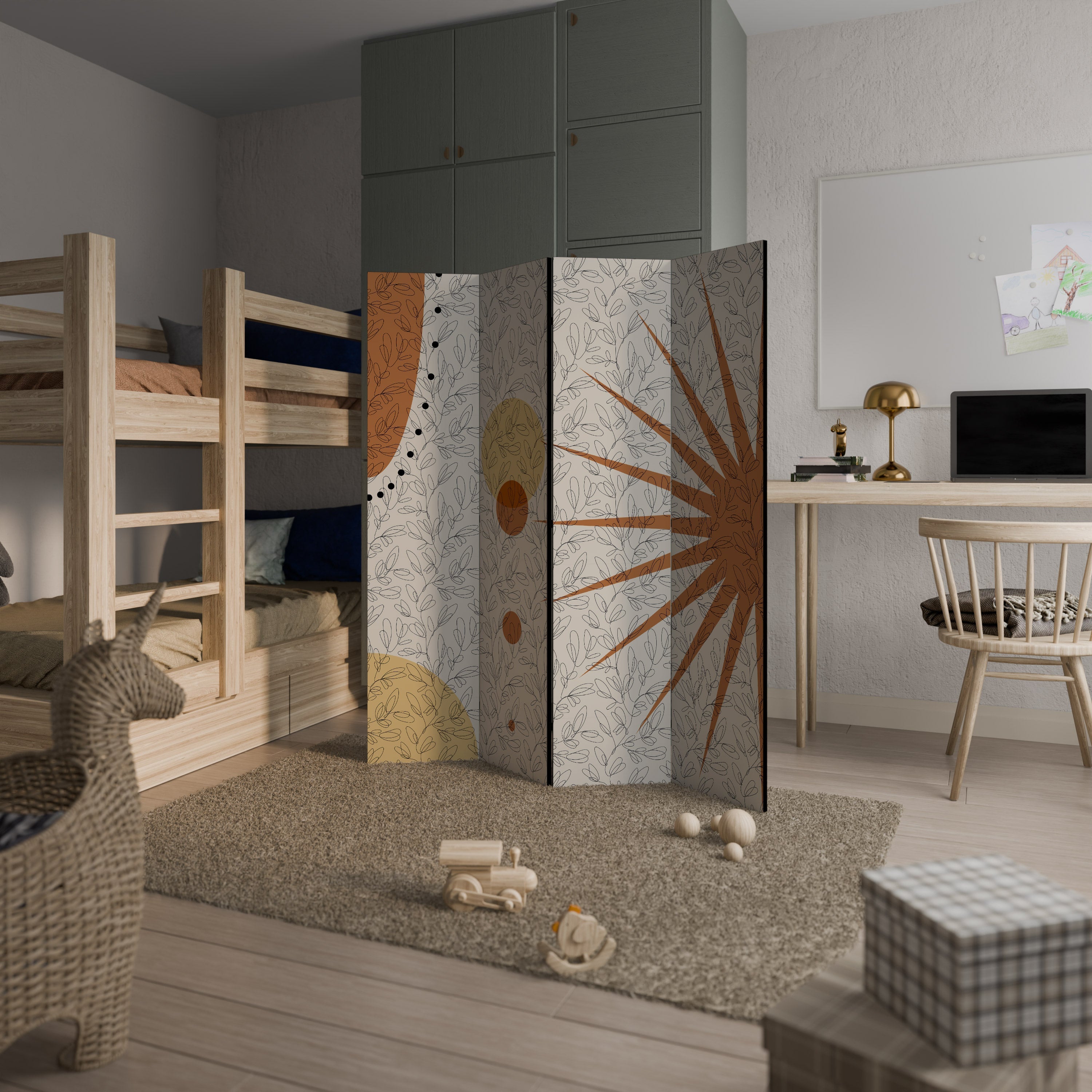 RAYS AND ROUNDELS Biombo Decorativo de 4 Painéis