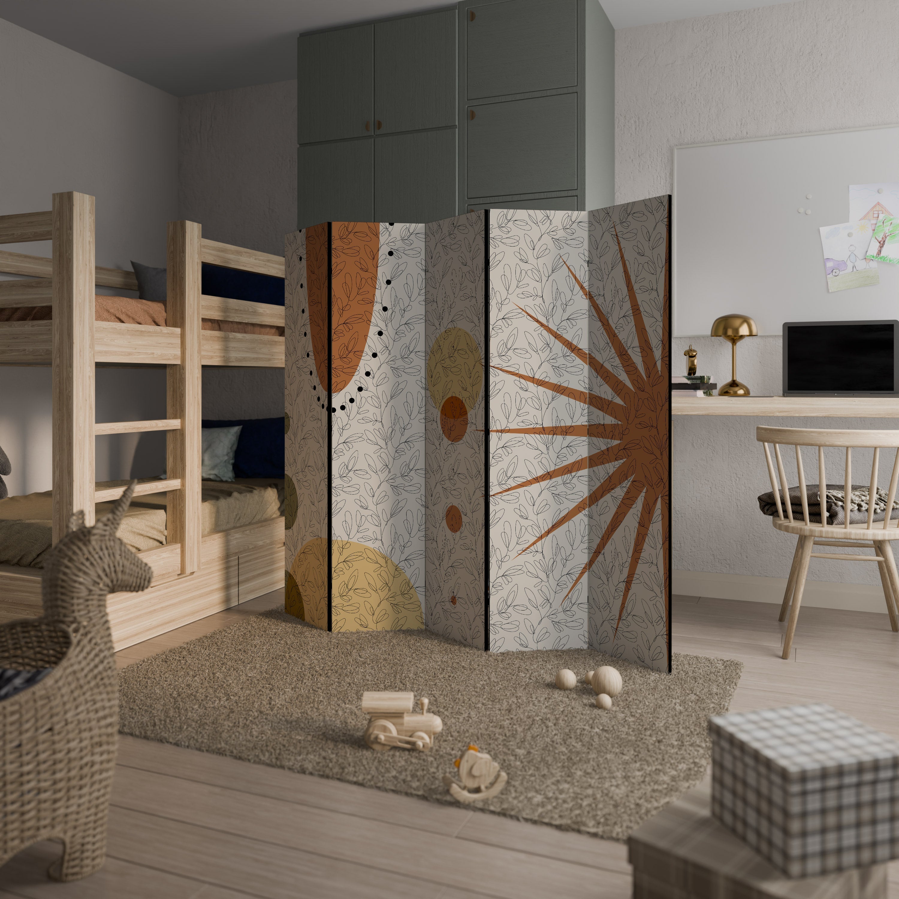 RAYS AND ROUNDELS Biombo Decorativo de 5 Painéis