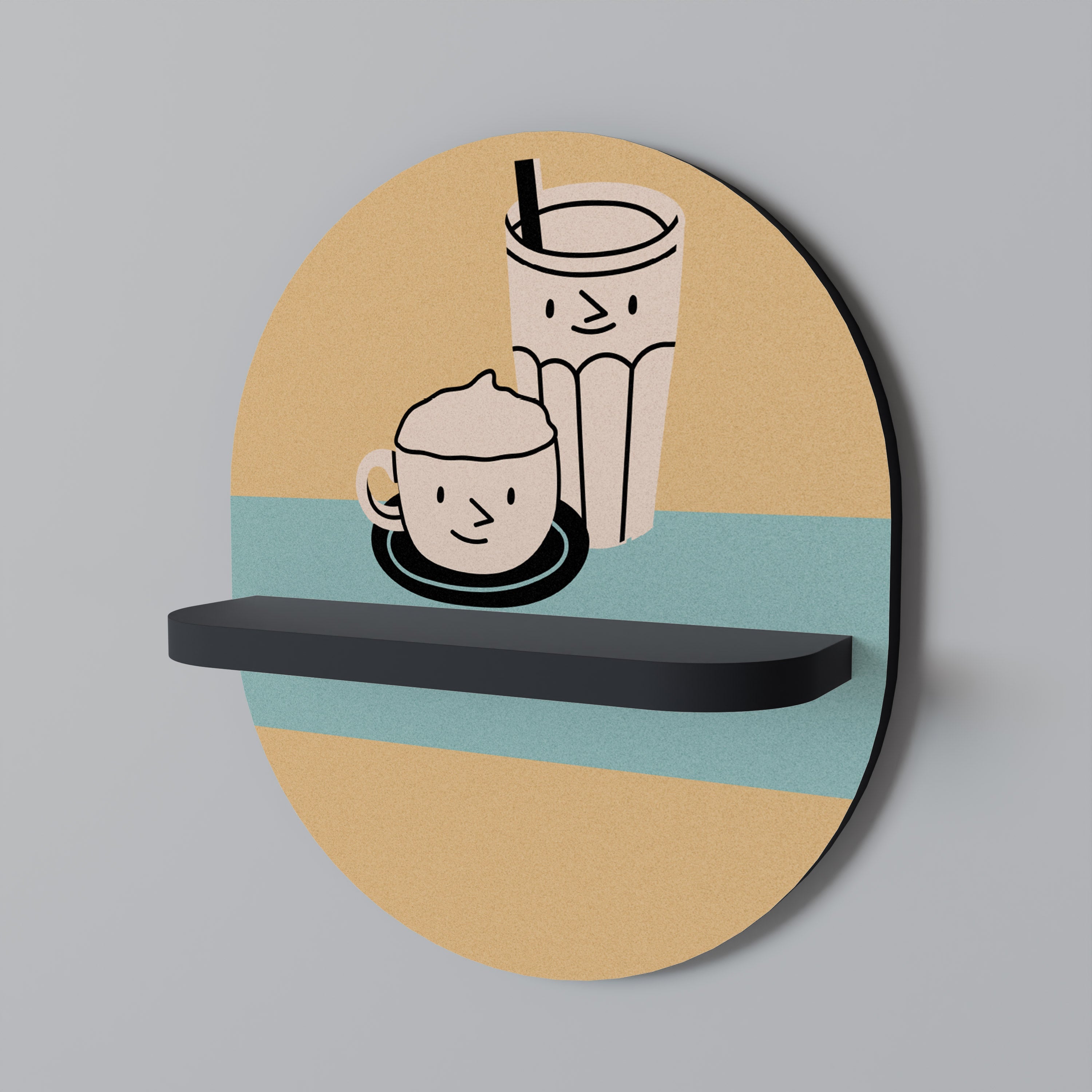 COFFEE PLEASURES Prateleira Oval Decorativa em Acabamento Preto