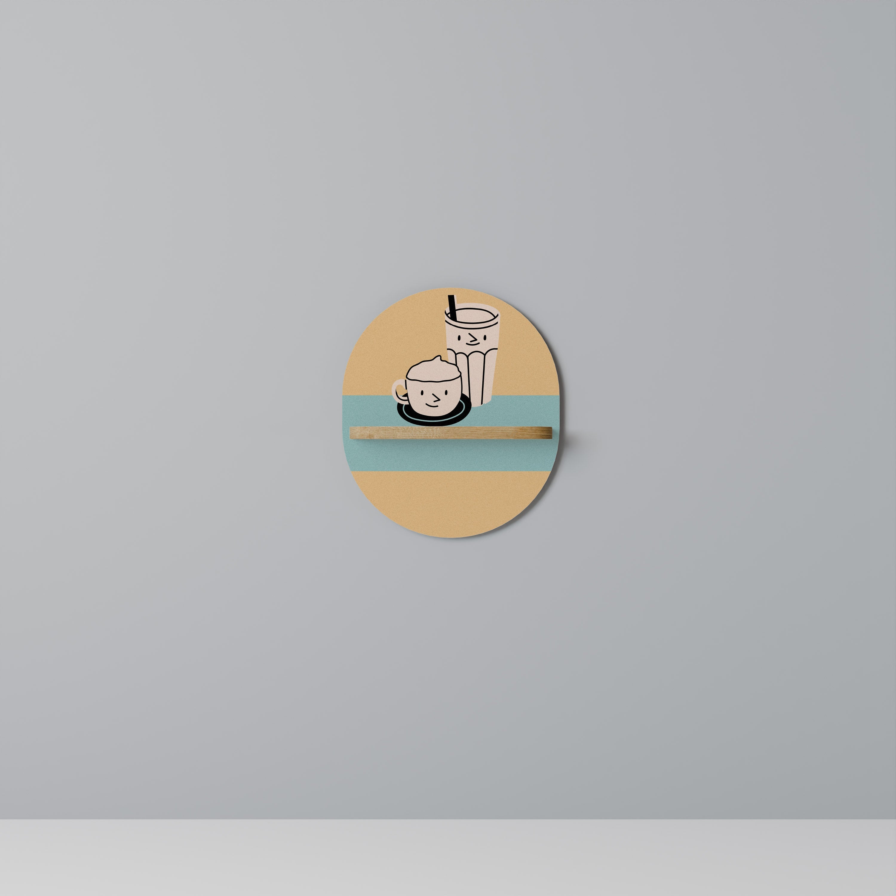 COFFEE PLEASURES Prateleira Oval Decorativa em Efeito Carvalho