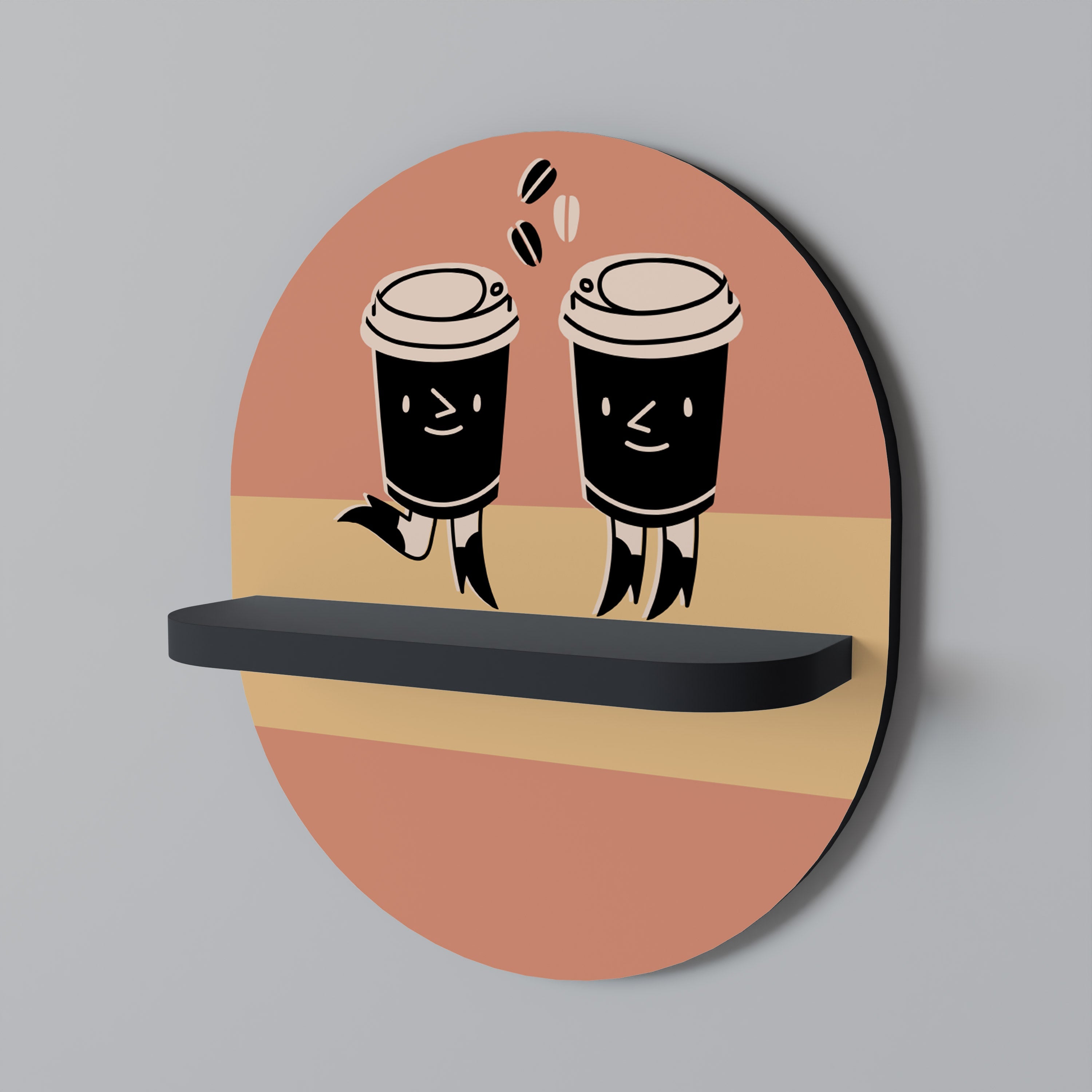 JOYFUL COFFEE Prateleira Oval Decorativa em Acabamento Preto