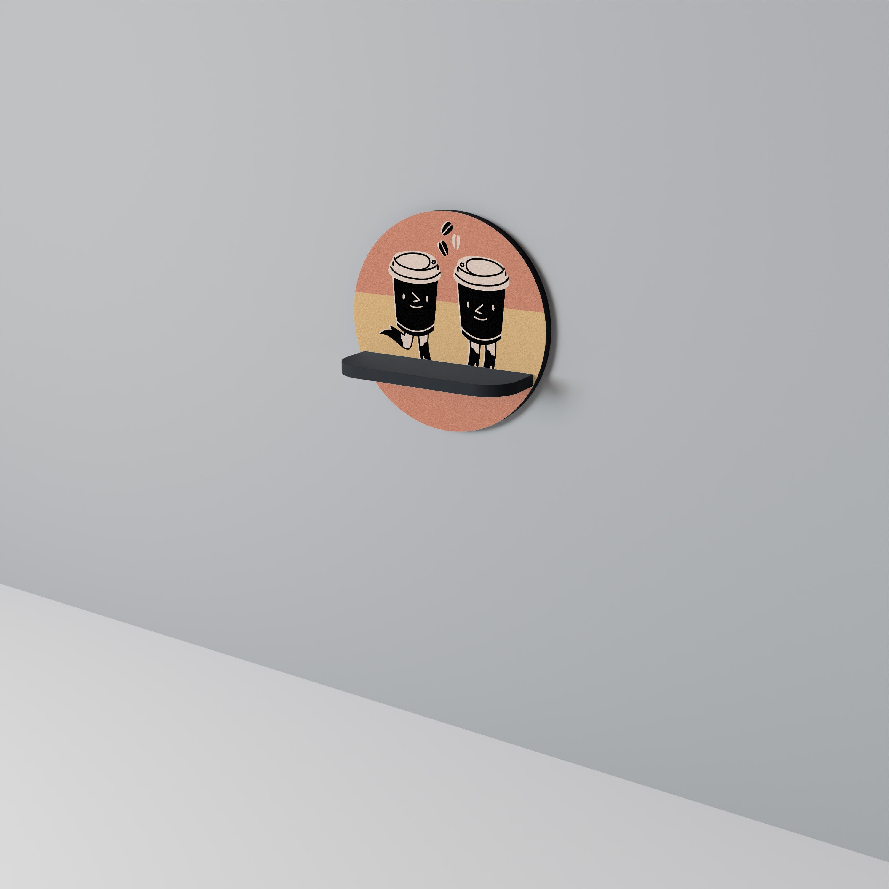 JOYFUL COFFEE Round Art Shelf In Black Finish