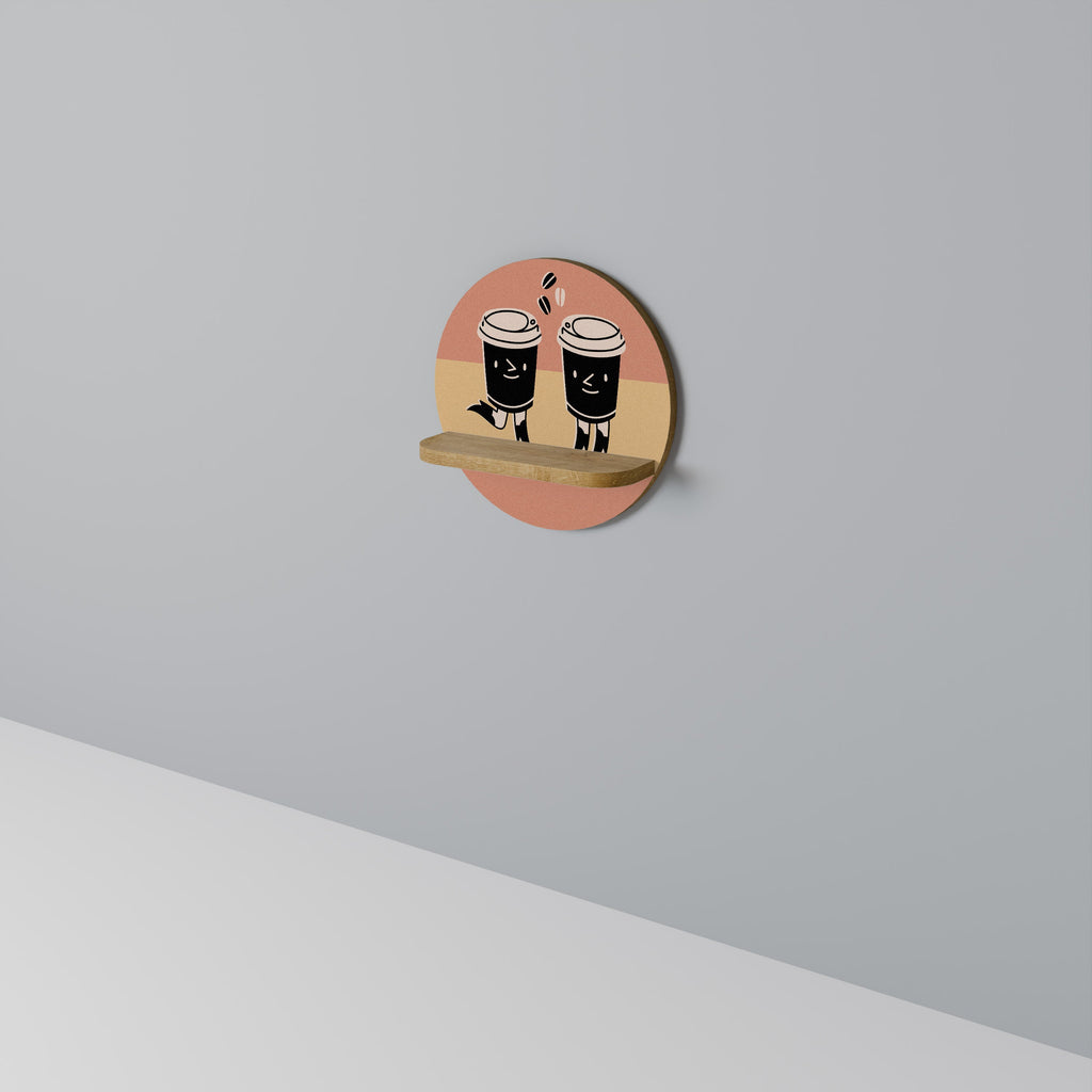 JOYFUL COFFEE Prateleira Redonda Decorativa em Efeito Carvalho