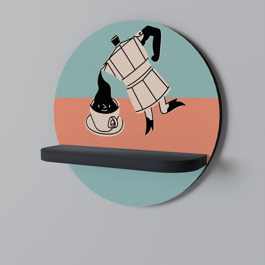 POWER ESPRESSO Prateleira Redonda Decorativa em Acabamento Preto