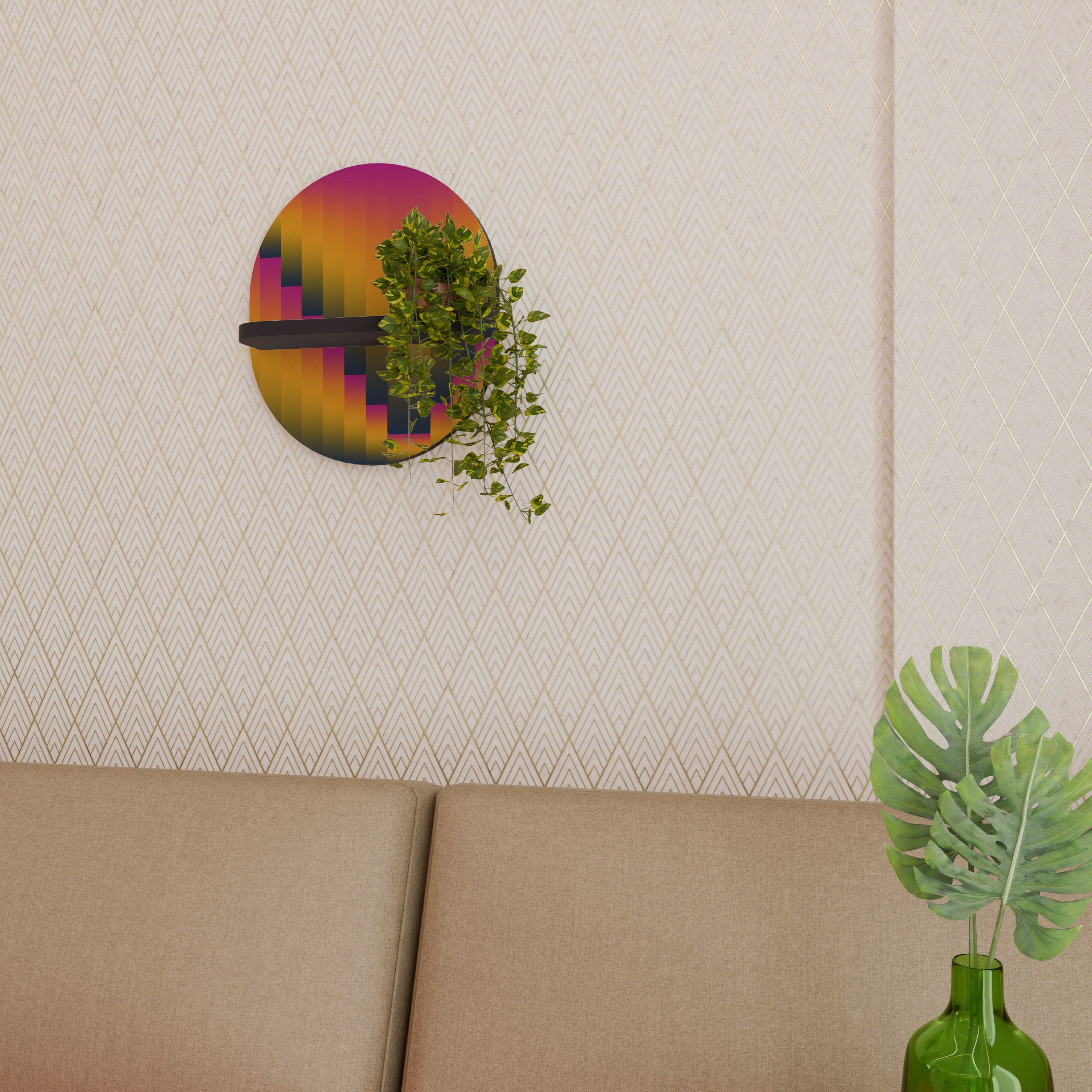 GOLDEN FADE Prateleira Oval Decorativa em Acabamento Preto