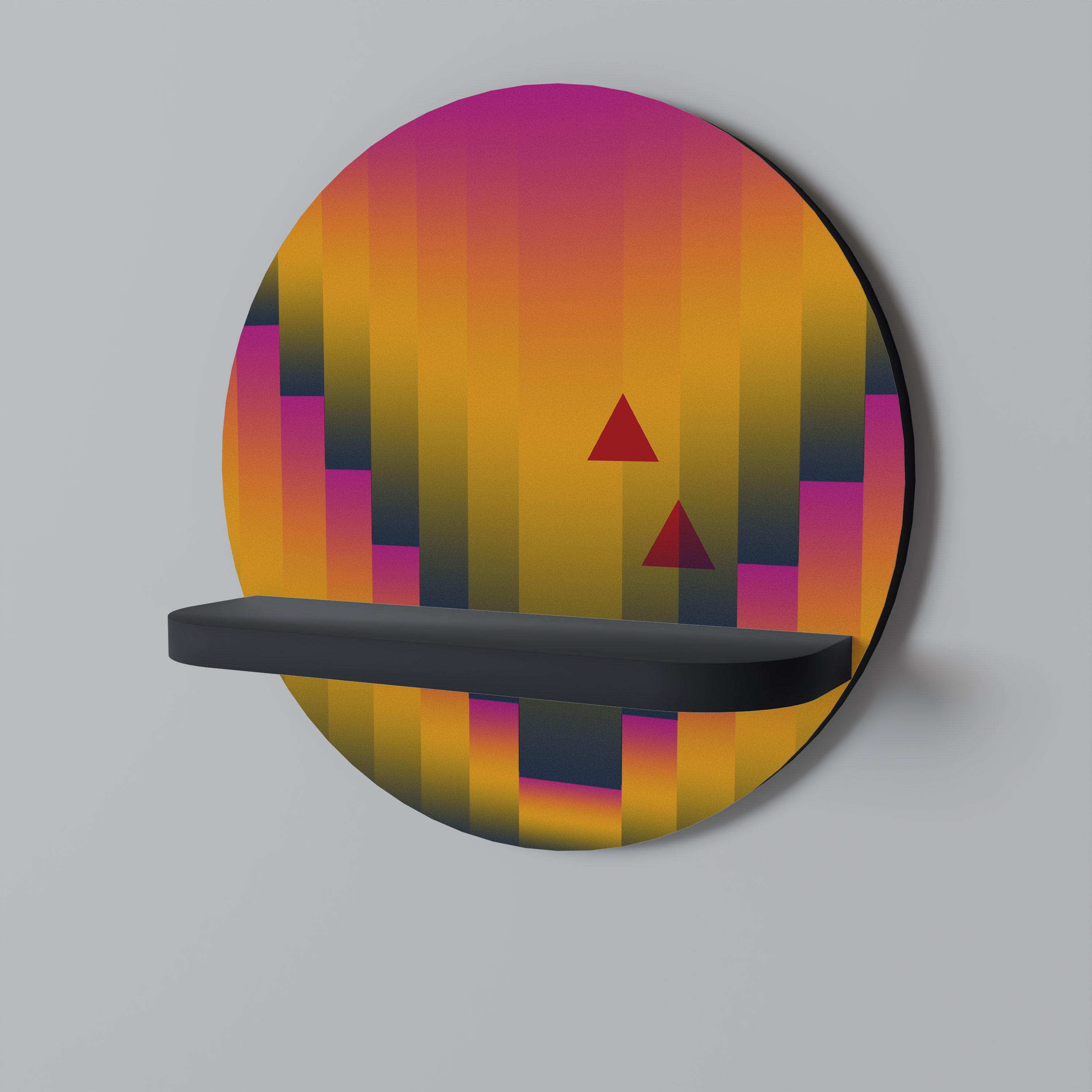 GOLDEN FADE Round Art Shelf In Black Finish