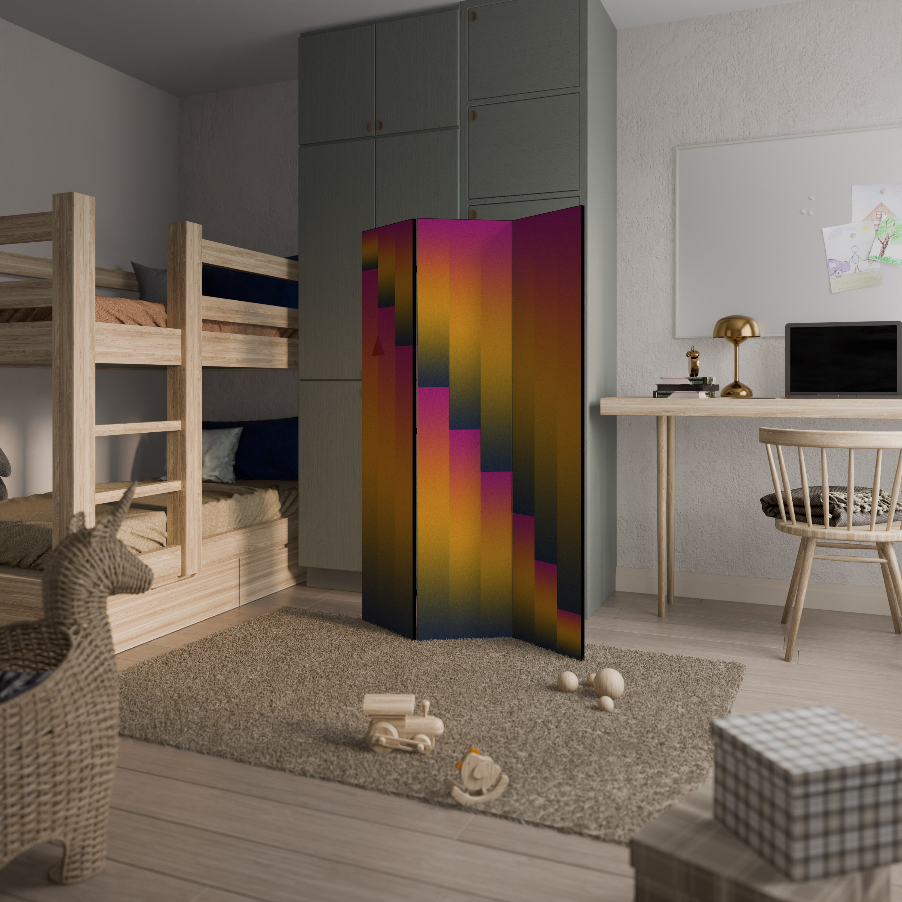 GOLDEN FADE Biombo Decorativo de 3 Painéis