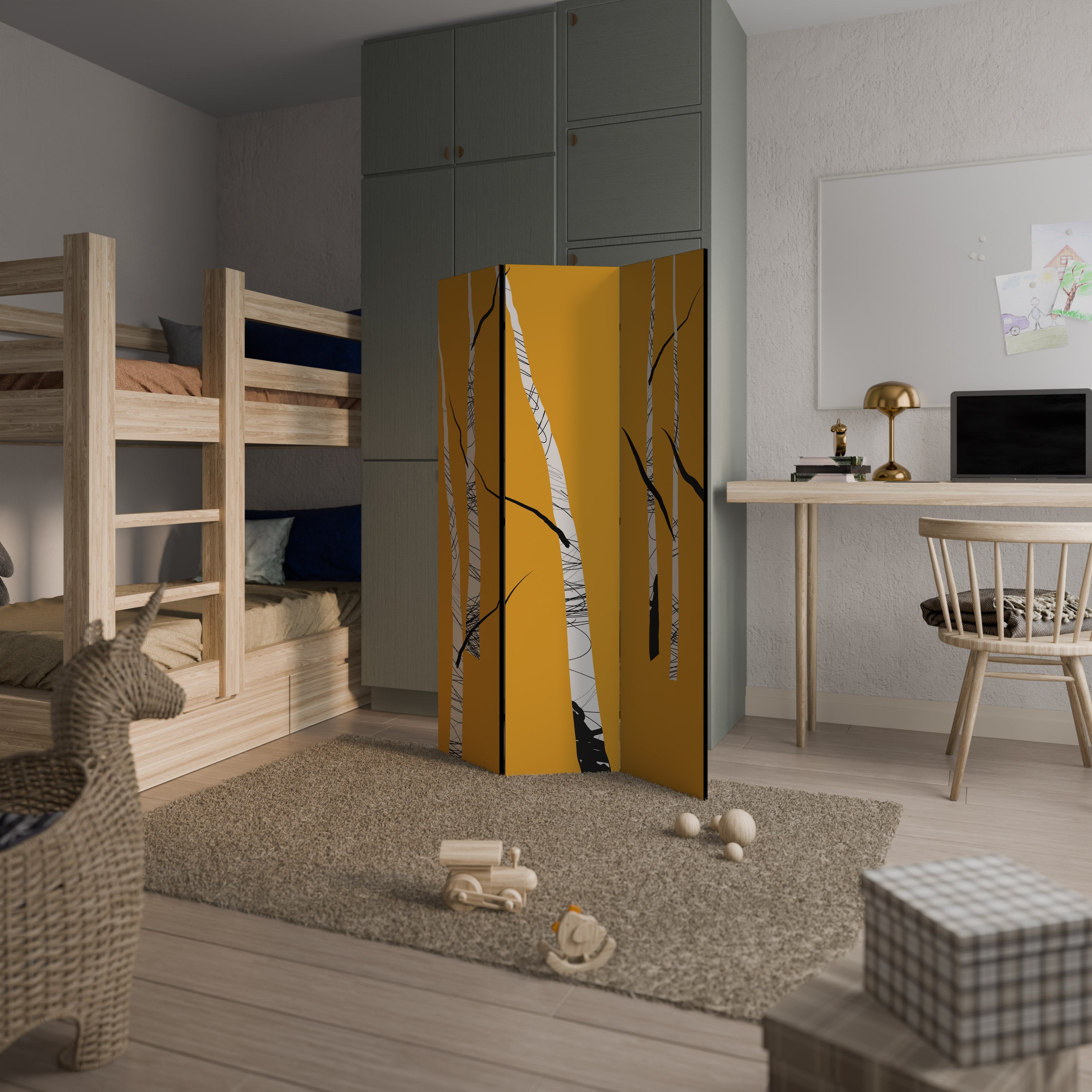 BIRCH ABSTRACT Biombo de 3 Painéis