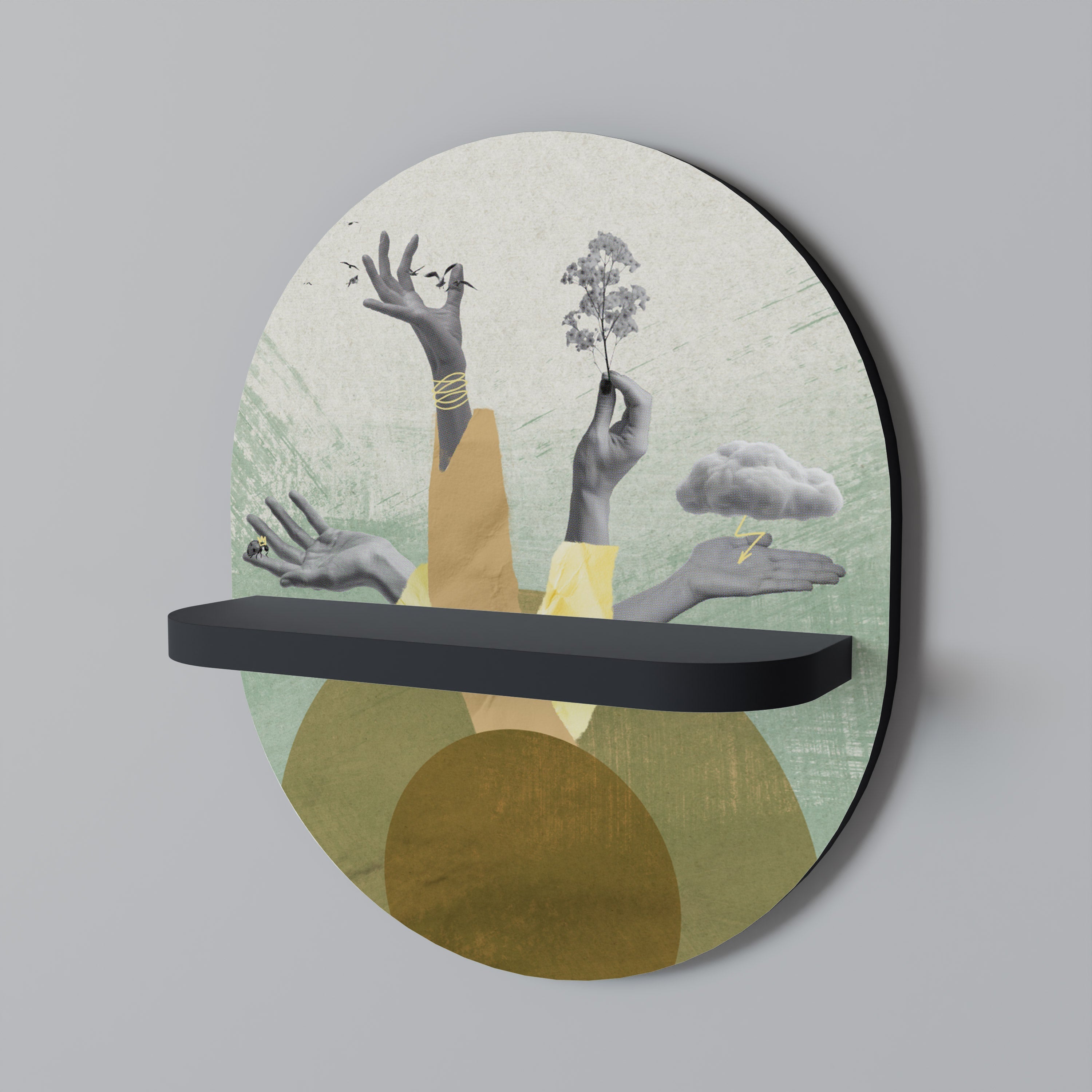 EARTH ELEMENTS Prateleira Oval Decorativa em Acabamento Preto