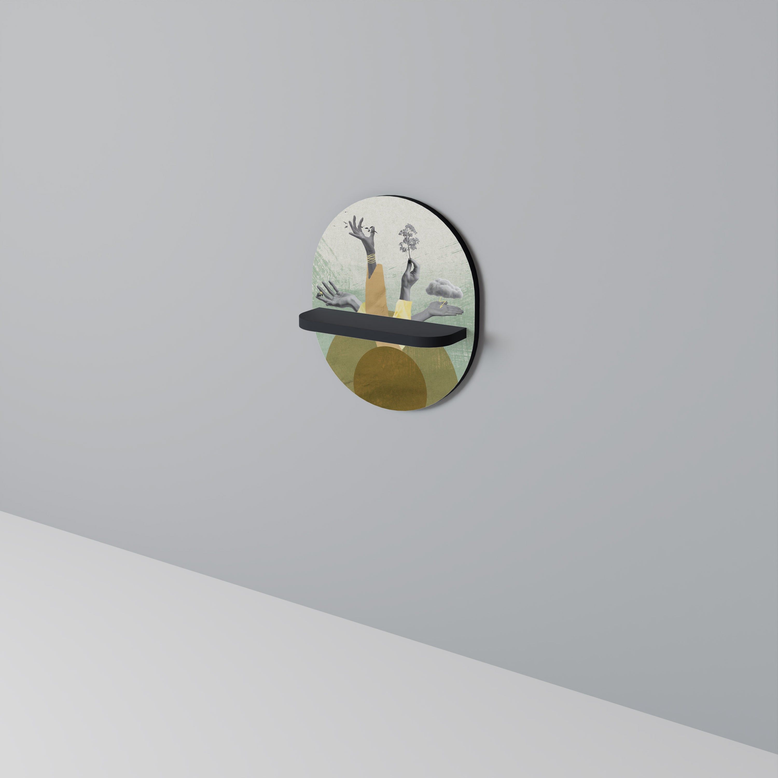 EARTH ELEMENTS Prateleira Oval Decorativa em Acabamento Preto