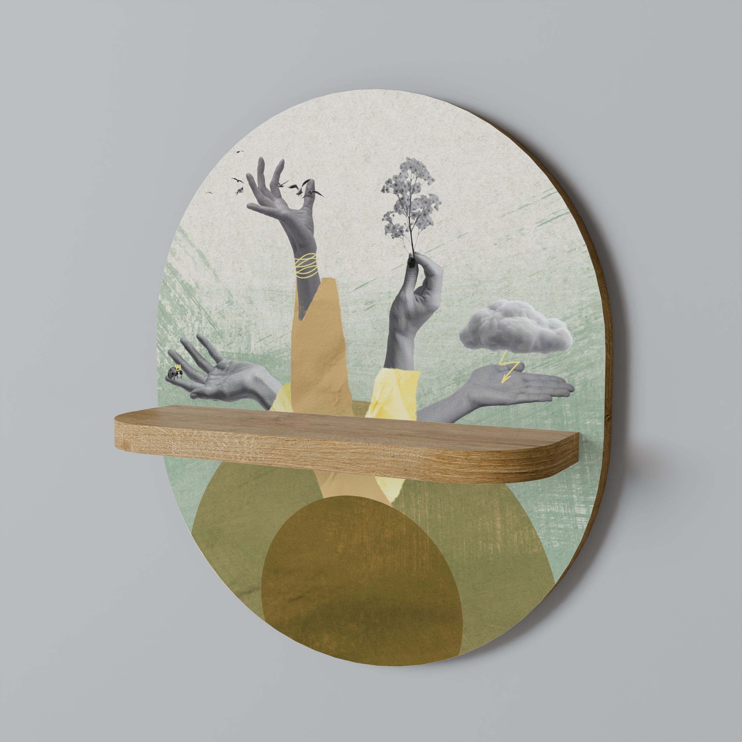 EARTH ELEMENTS Prateleira Oval Decorativa em Efeito Carvalho