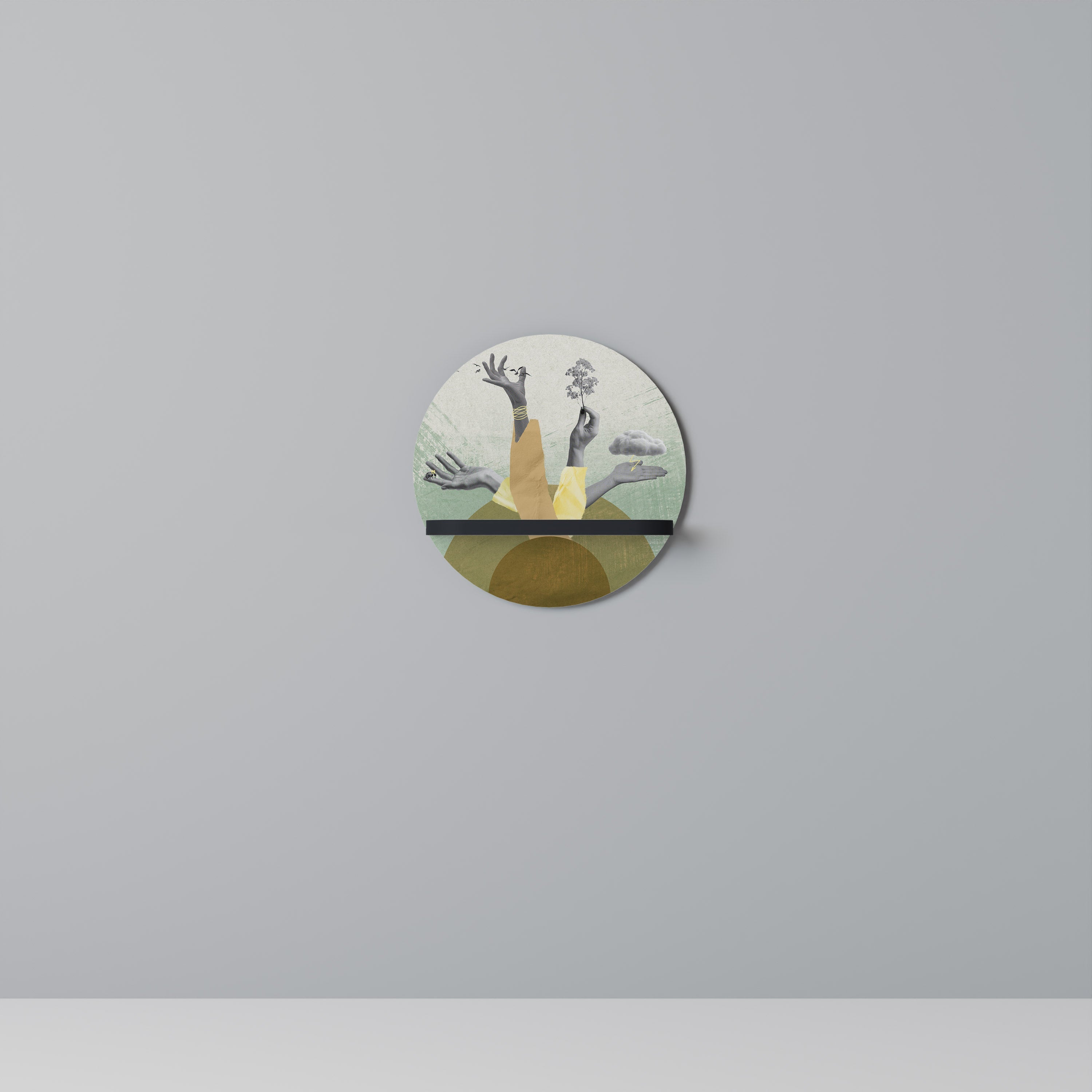 EARTH ELEMENTS Round Art Shelf In Black Finish