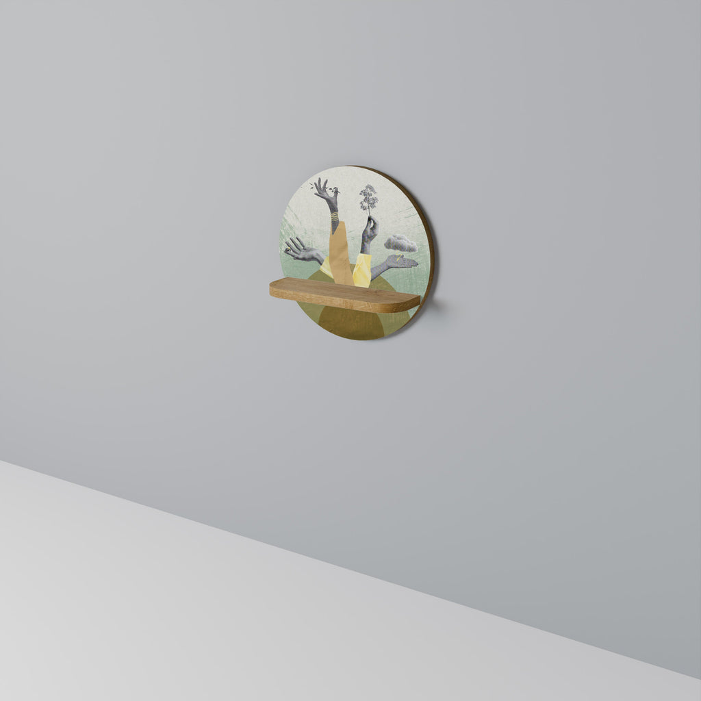 EARTH ELEMENTS Prateleira Redonda Decorativa em Efeito Carvalho