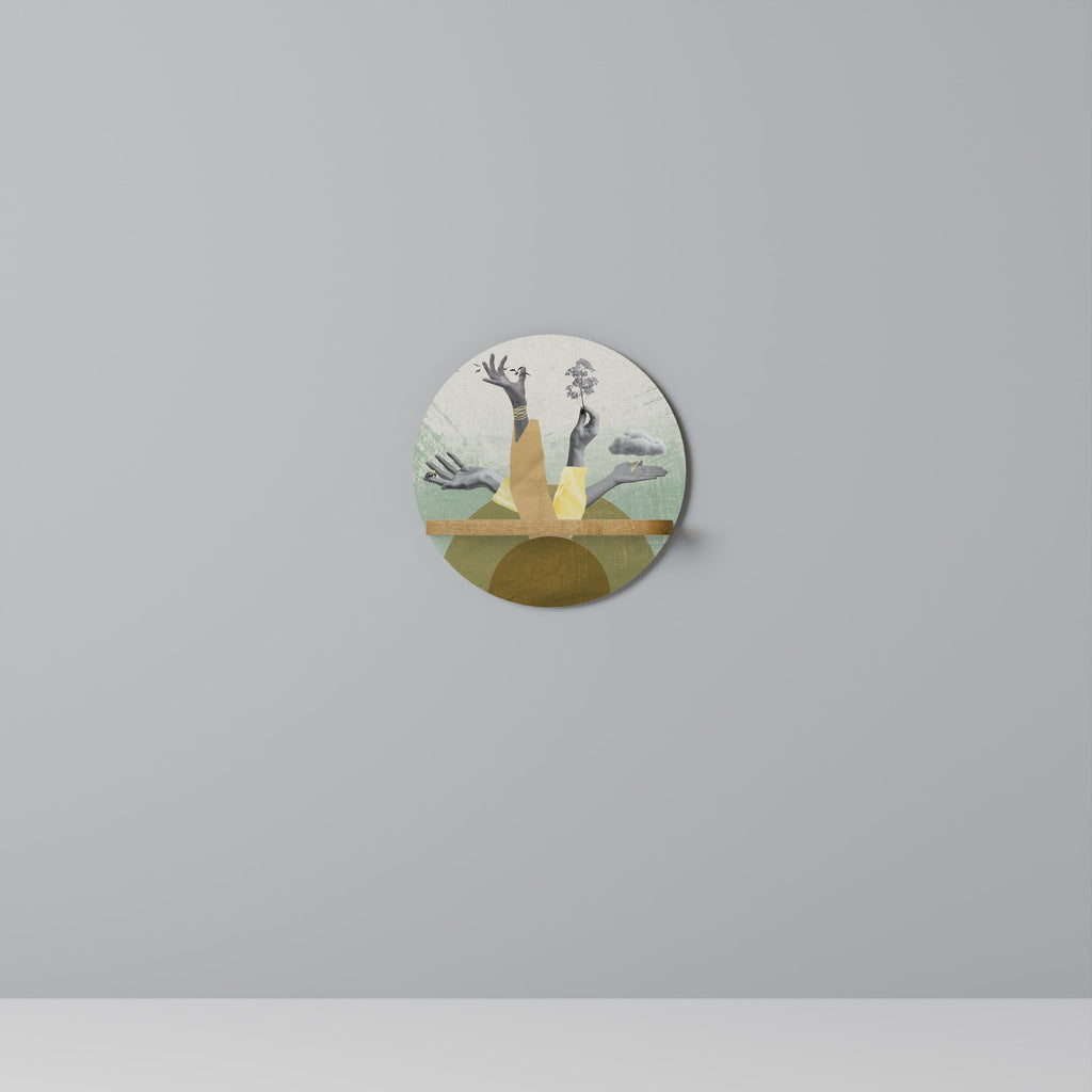 EARTH ELEMENTS Prateleira Redonda Decorativa em Efeito Carvalho