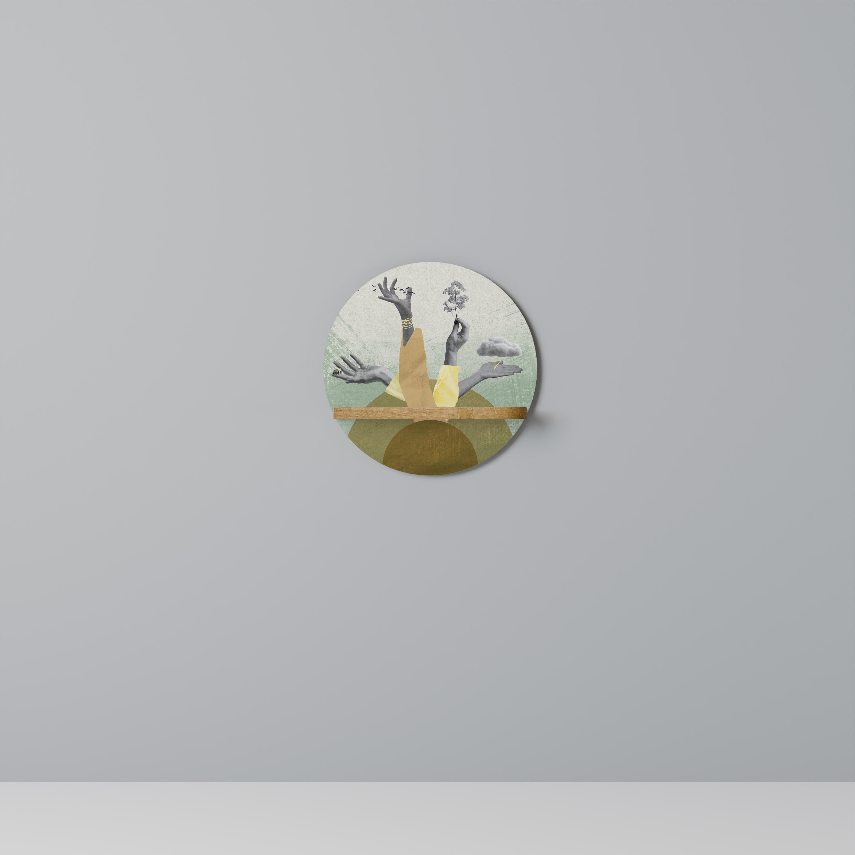 EARTH ELEMENTS Prateleira Redonda Decorativa em Efeito Carvalho