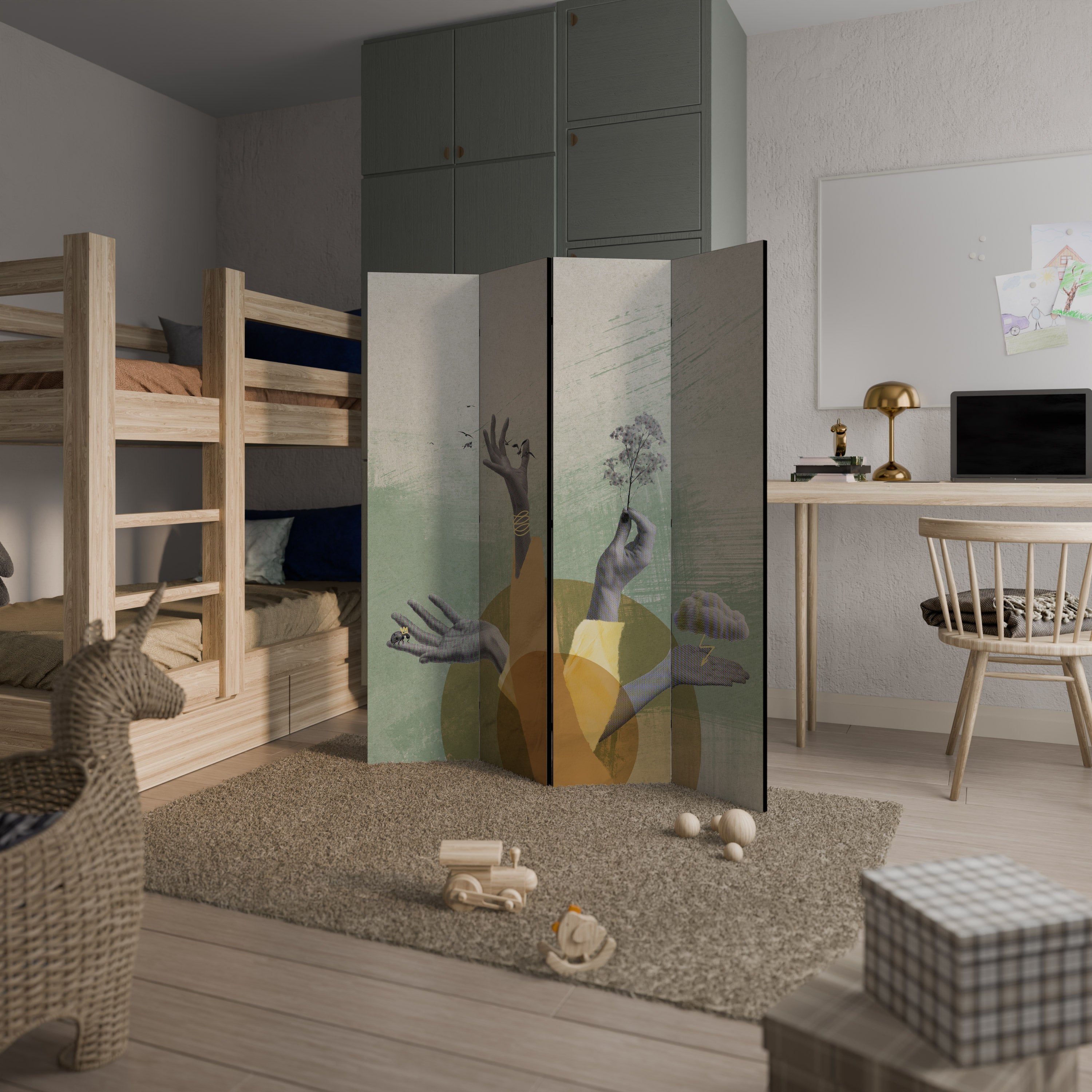 EARTH ELEMENTS Biombo Decorativo de 4 Painéis