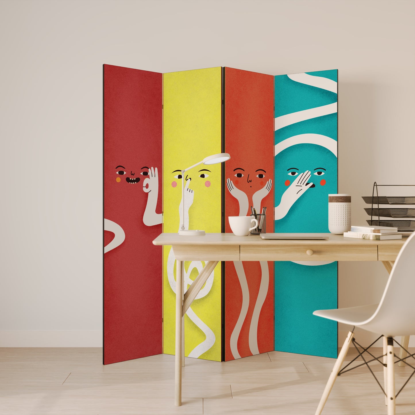 LIVELY FEATURES Biombo de 4 Painéis