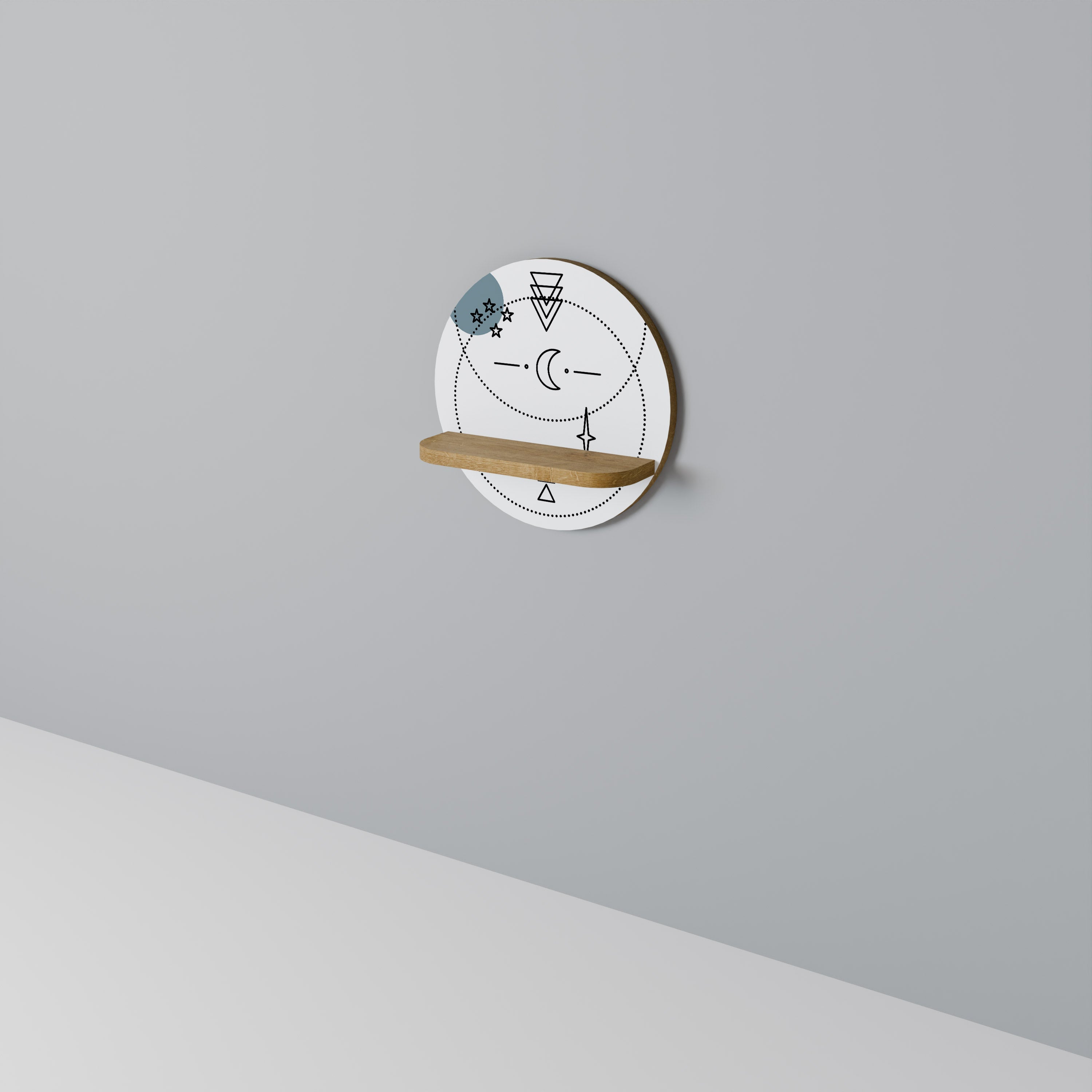 CELESTIAL BODY Prateleira Redonda Decorativa em Efeito Carvalho