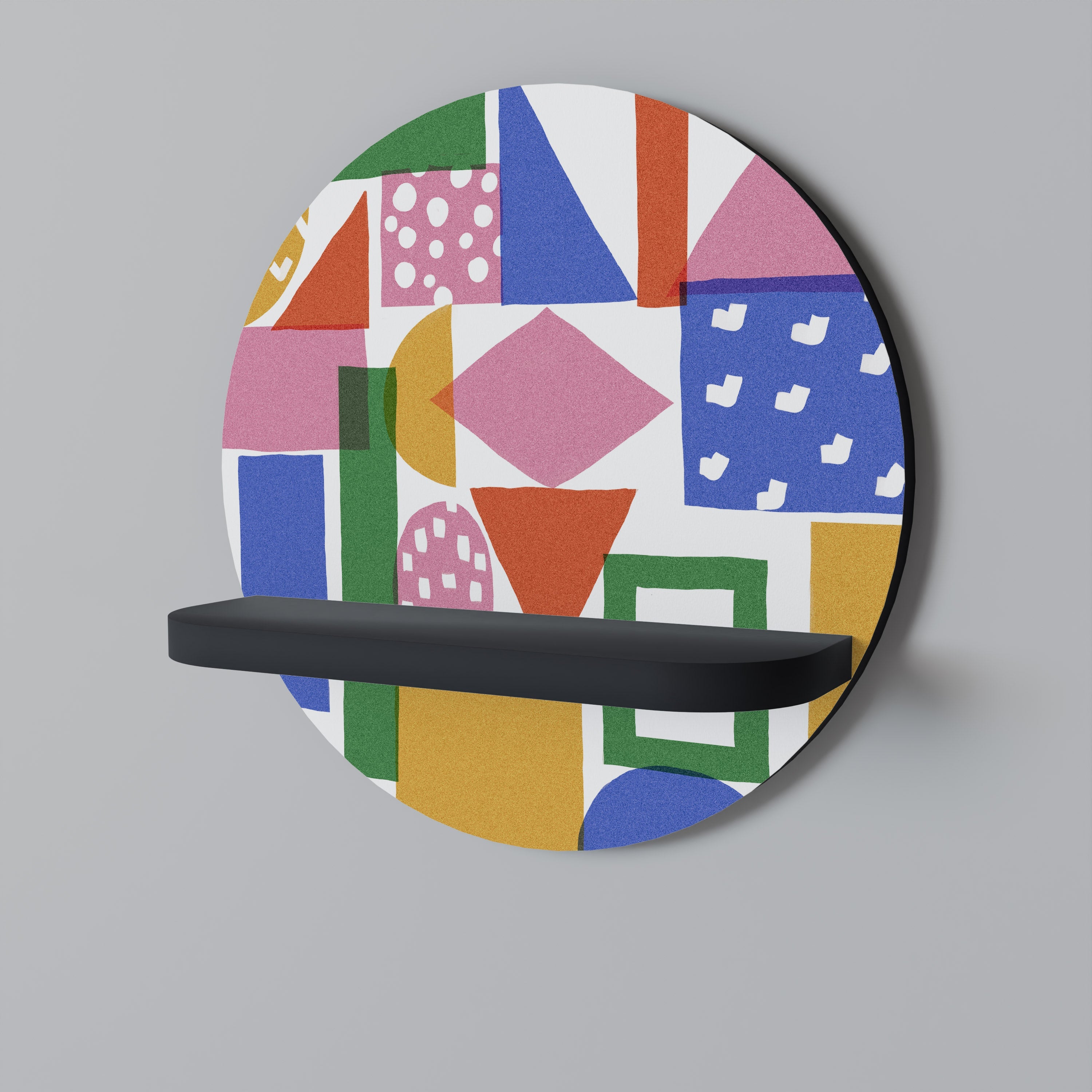 GEOMETRIC GLIMMER Prateleira Redonda Decorativa em Acabamento Preto