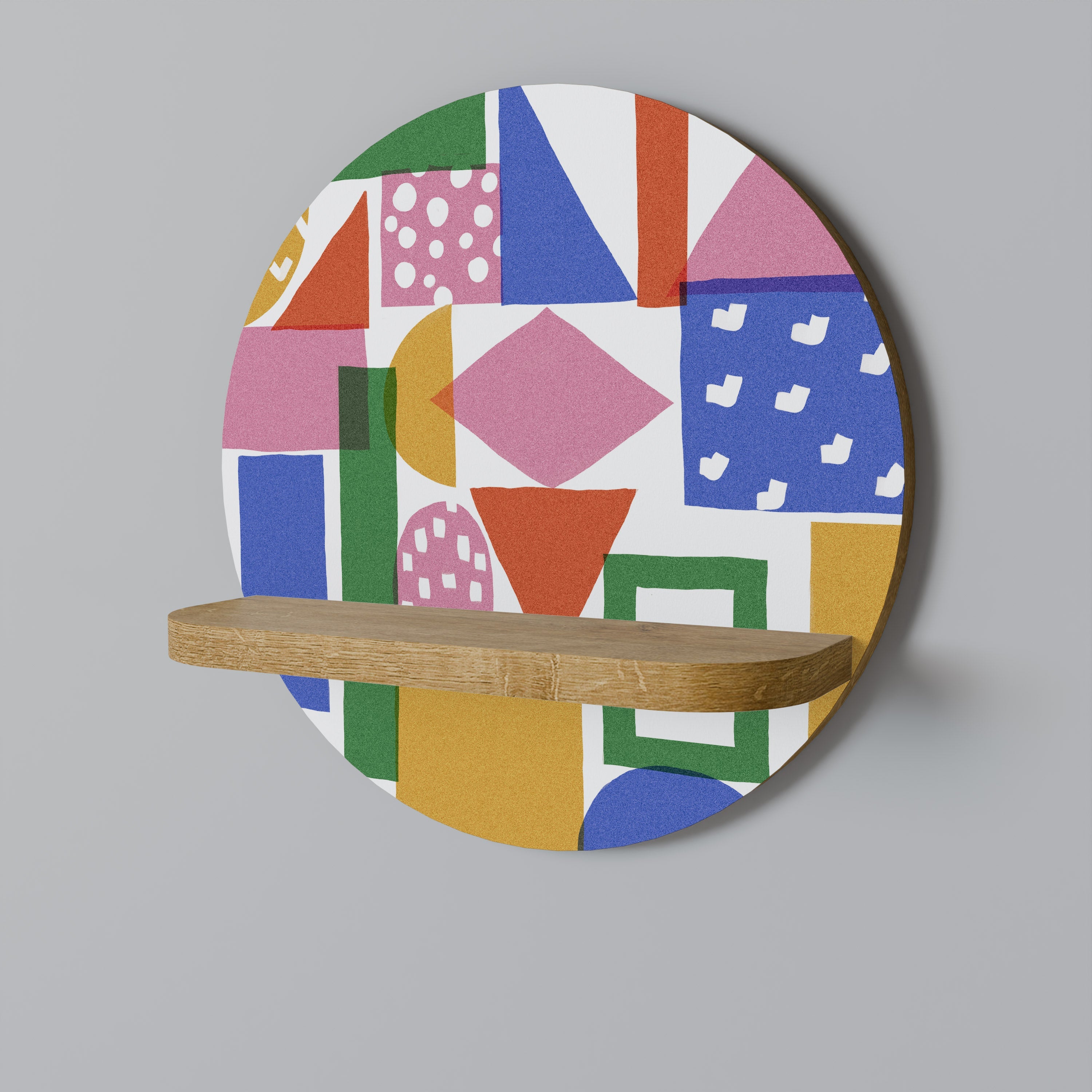 GEOMETRIC GLIMMER Prateleira Redonda Decorativa em Efeito Carvalho