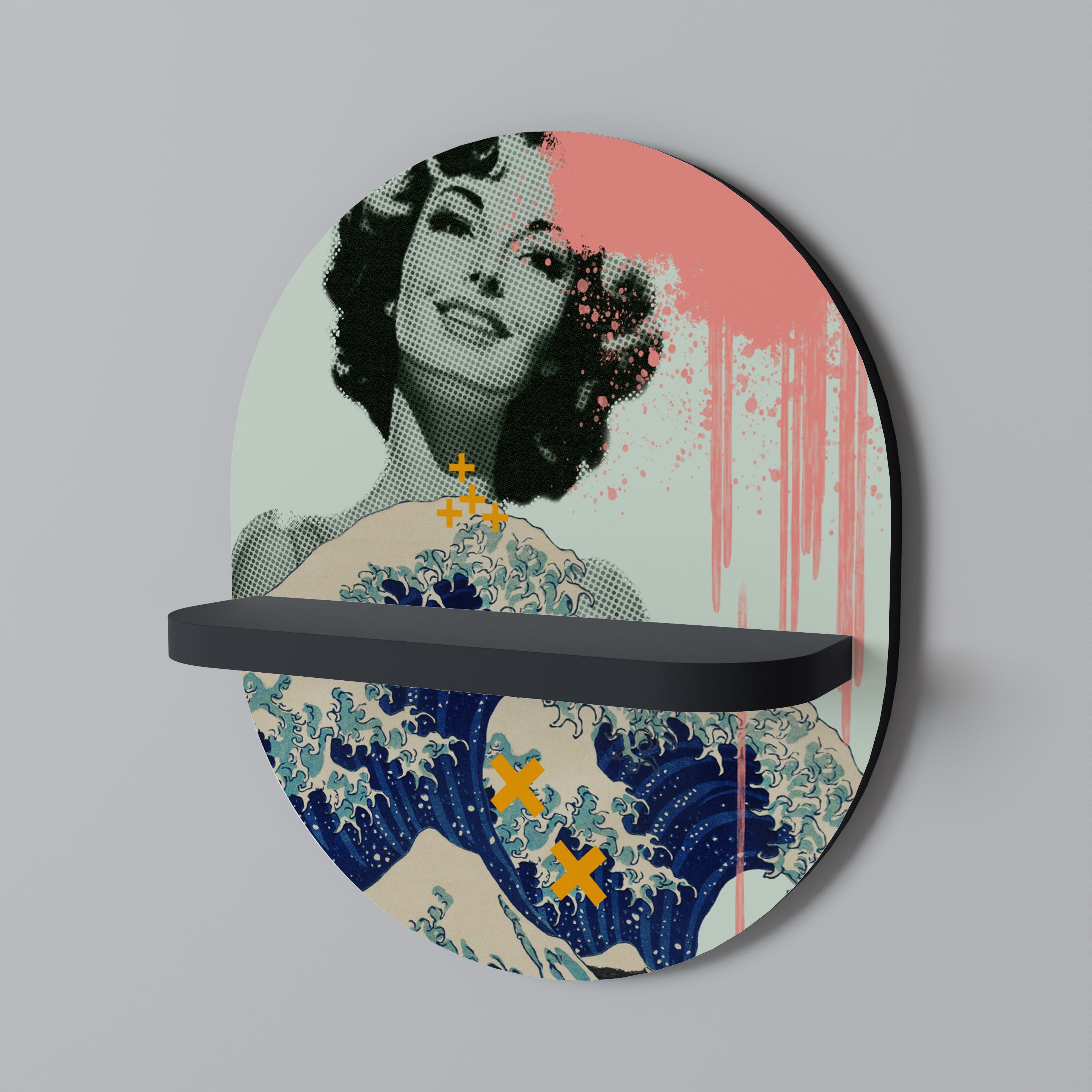 KANAGAWA BEAUTY Prateleira Oval Decorativa em Acabamento Preto