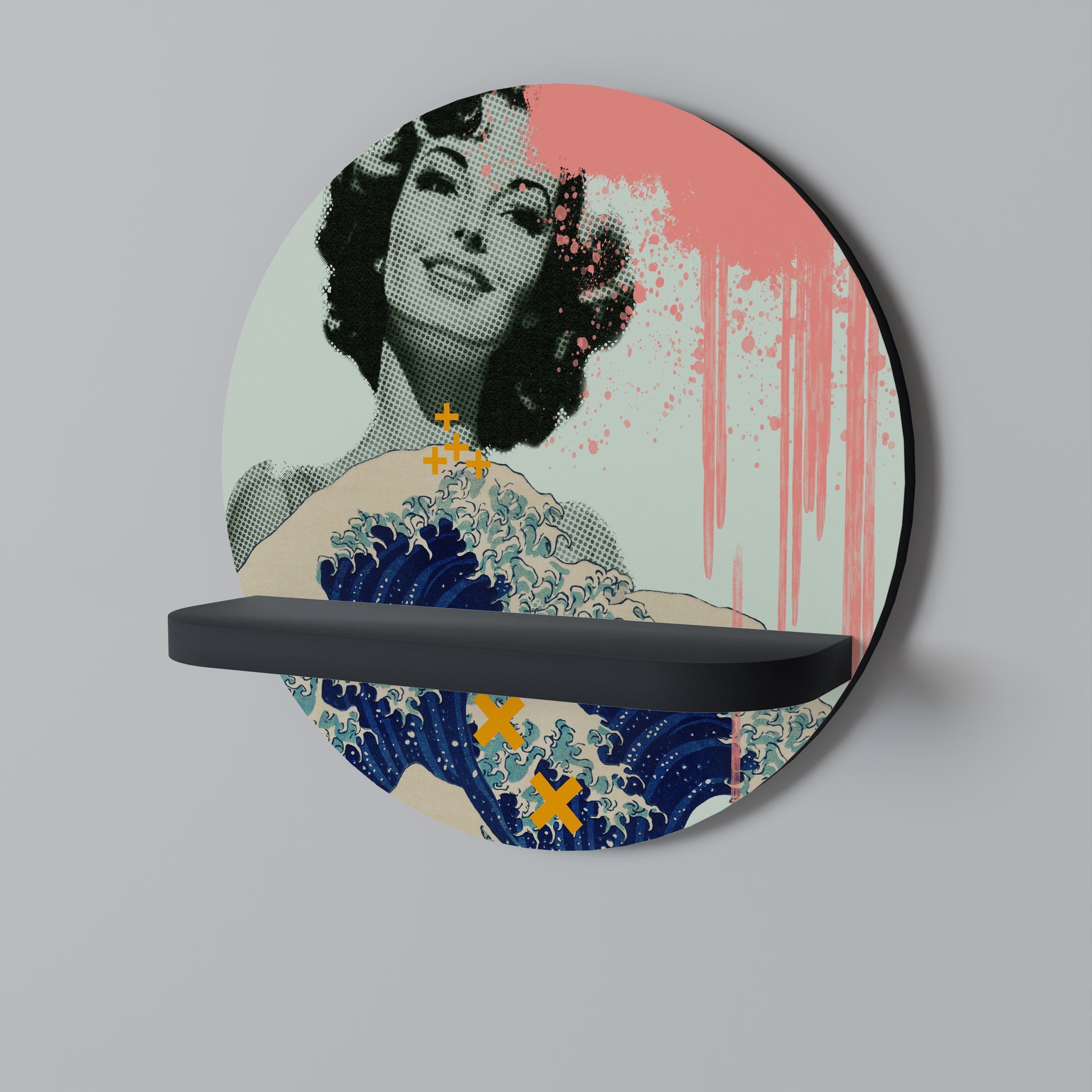 KANAGAWA BEAUTY Prateleira Redonda Decorativa em Acabamento Preto