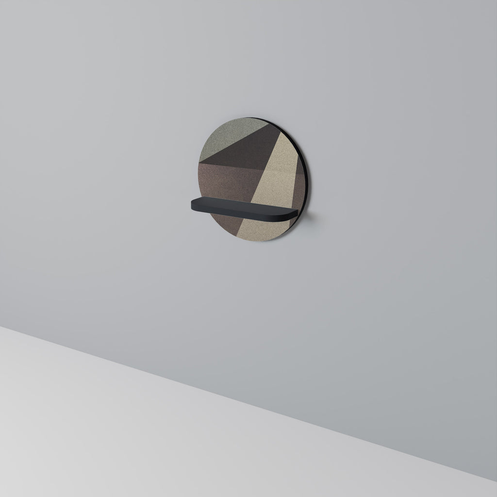 BEIGE GEOMETRY Round Art Shelf In Black Finish