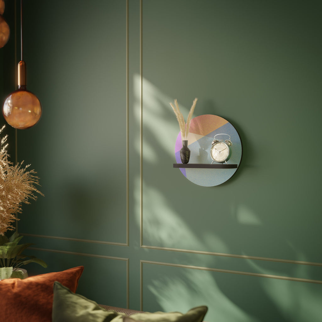 BRIGHT GEOMETRY Round Art Shelf In Black Finish