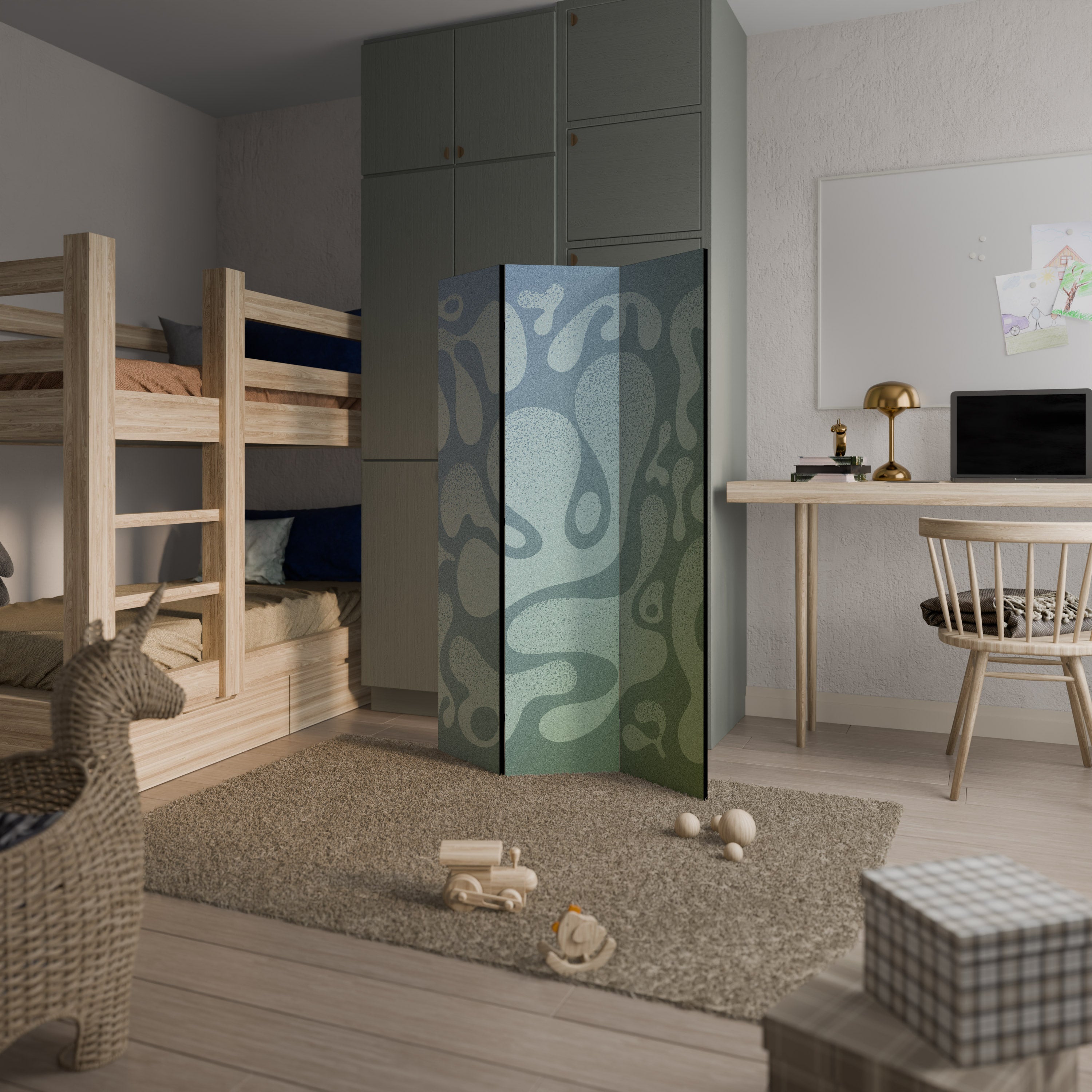 IRREGULAR BLUE Biombo Decorativo de 3 Painéis