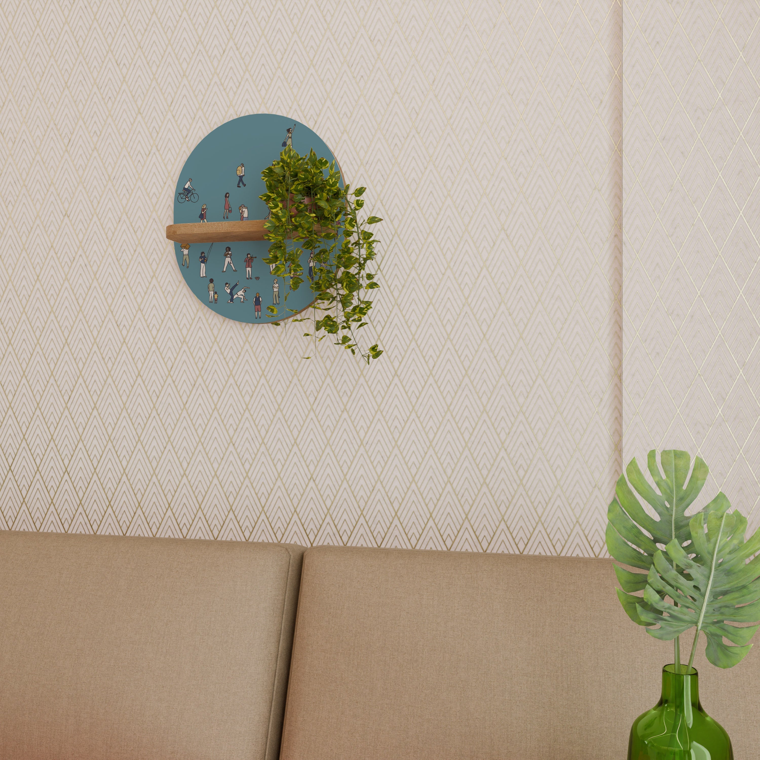 COLLECTIVE STREAM Prateleira Oval Decorativa em Efeito Carvalho