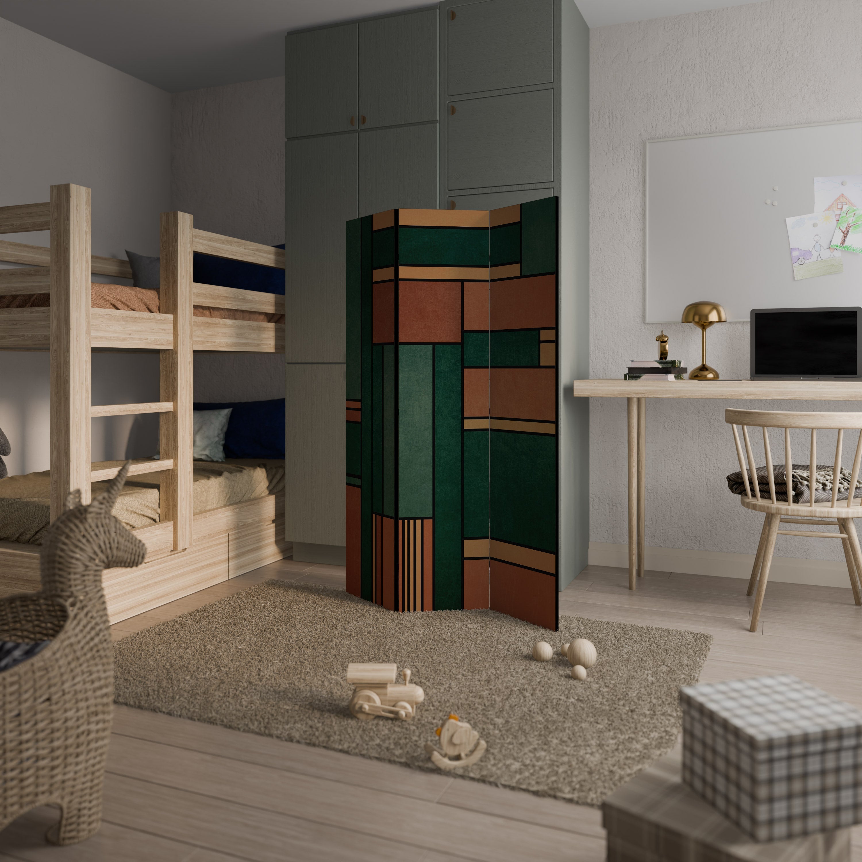 EARTHY FIGURES Biombo Decorativo de 3 Painéis