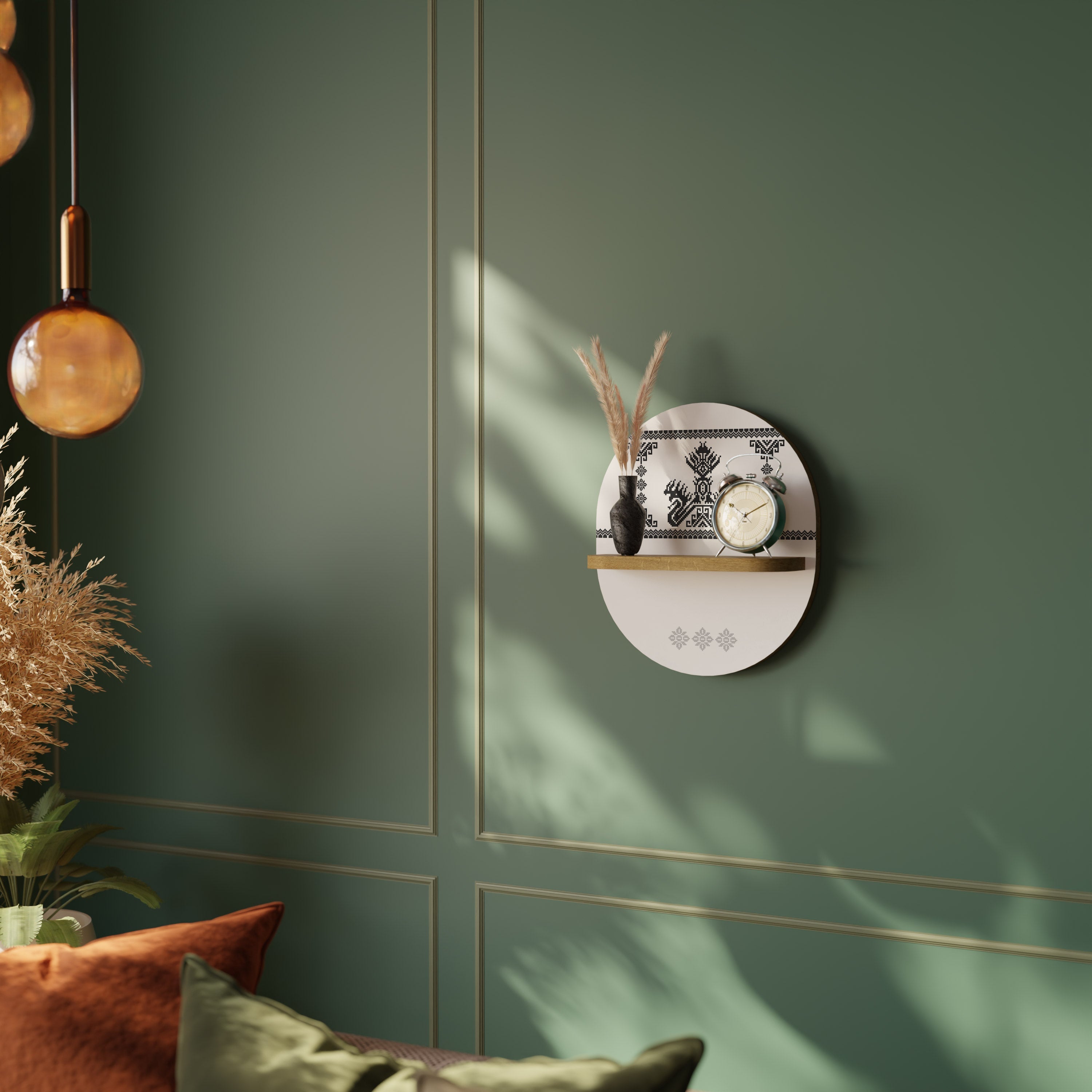 MYTHIC STITCH Prateleira Oval Decorativa em Efeito Carvalho