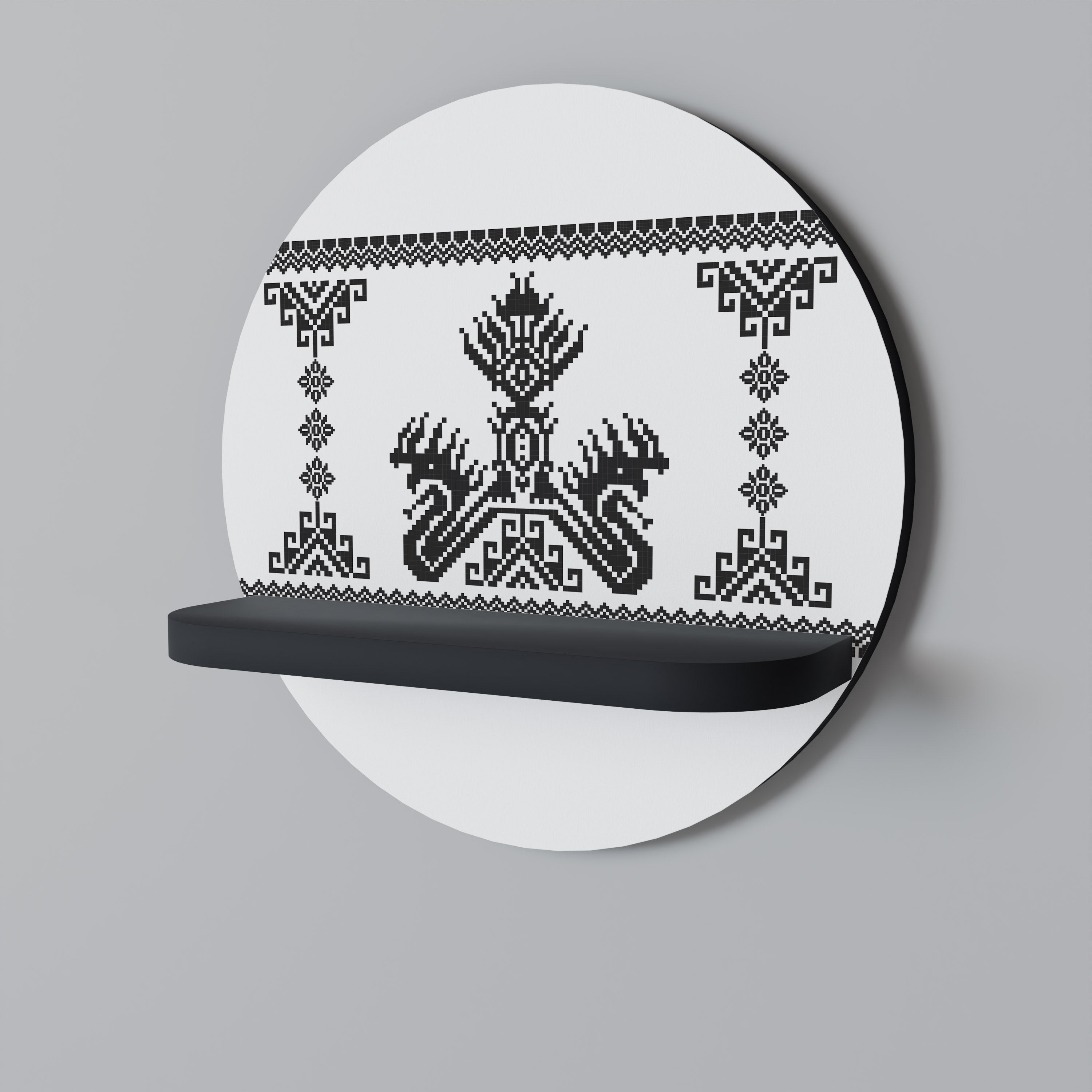 MYTHIC STITCH Prateleira Redonda Decorativa em Acabamento Preto