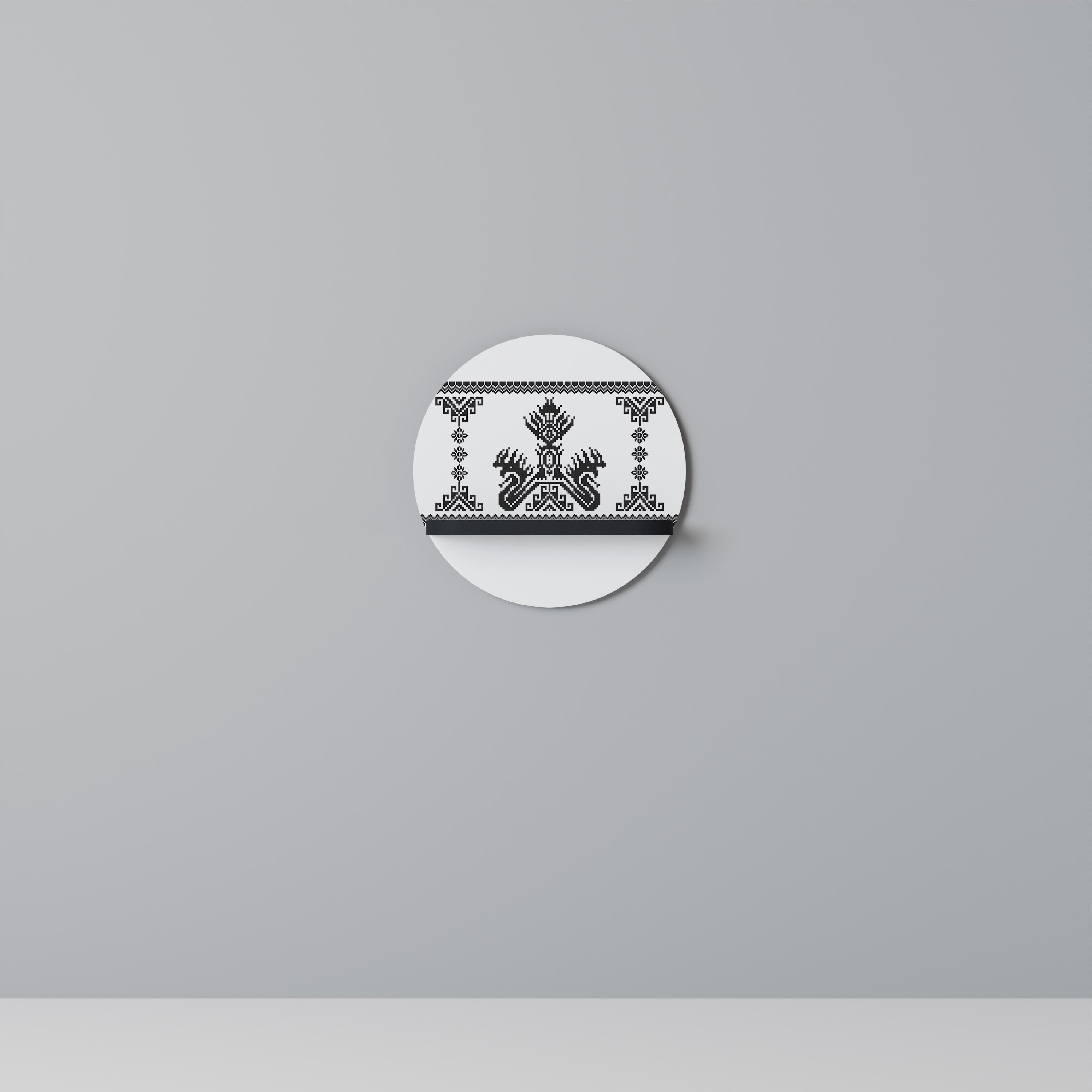 MYTHIC STITCH Prateleira Redonda Decorativa em Acabamento Preto