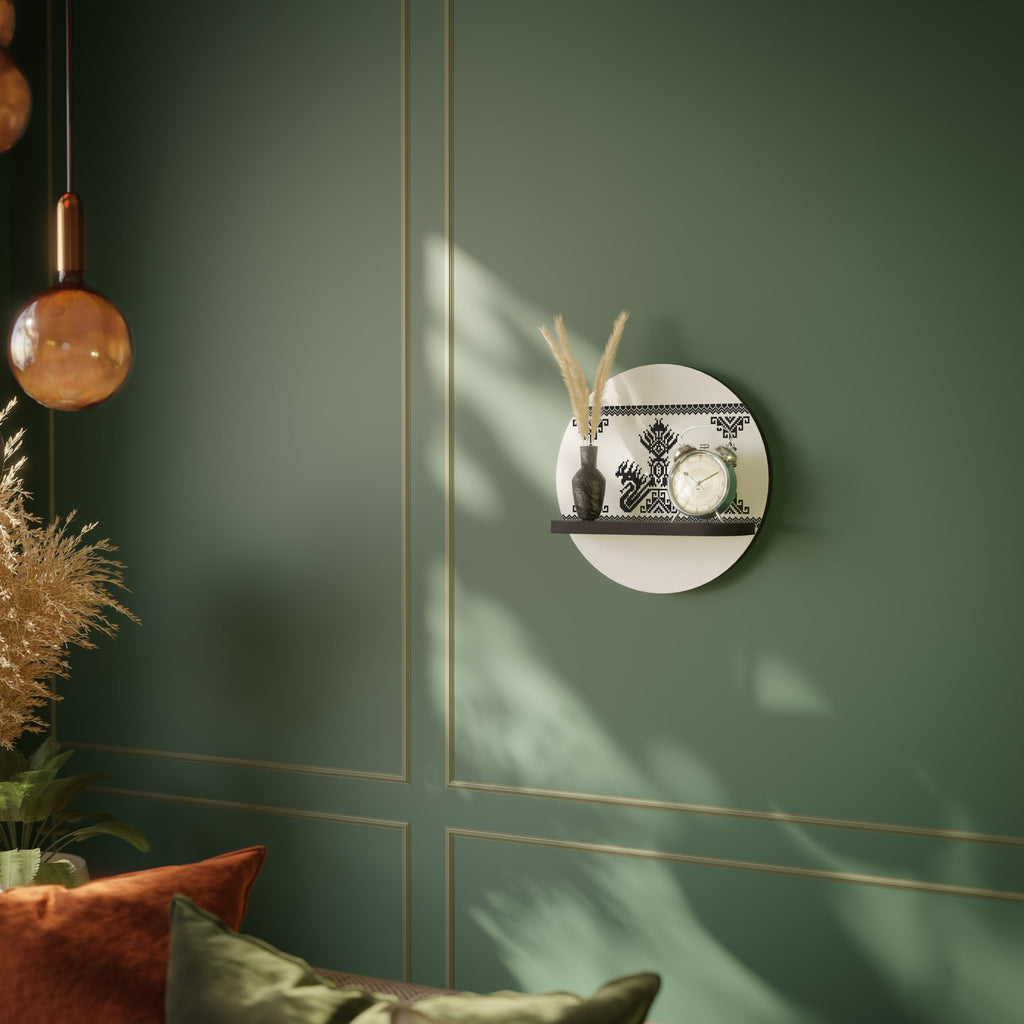 MYTHIC STITCH Prateleira Redonda Decorativa em Acabamento Preto